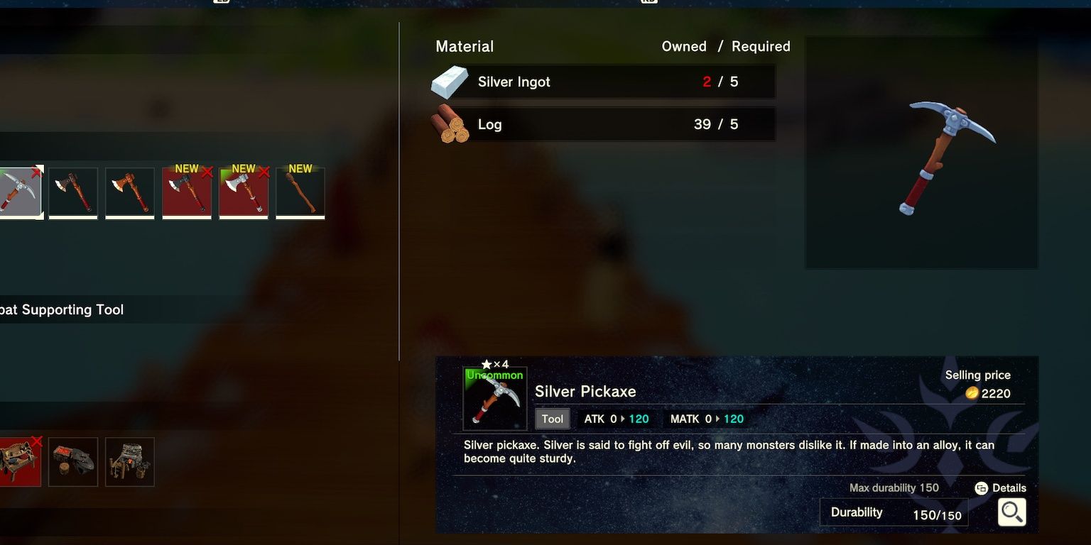 silver pickaxe crafting item in craftopia