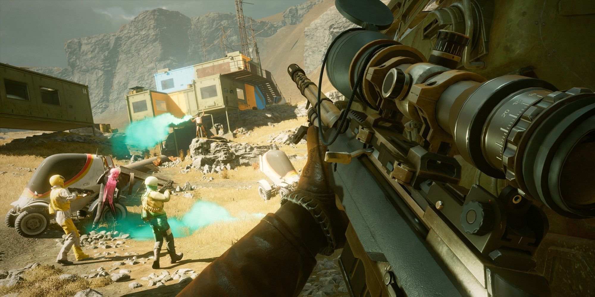 cocking back a sniper rifle