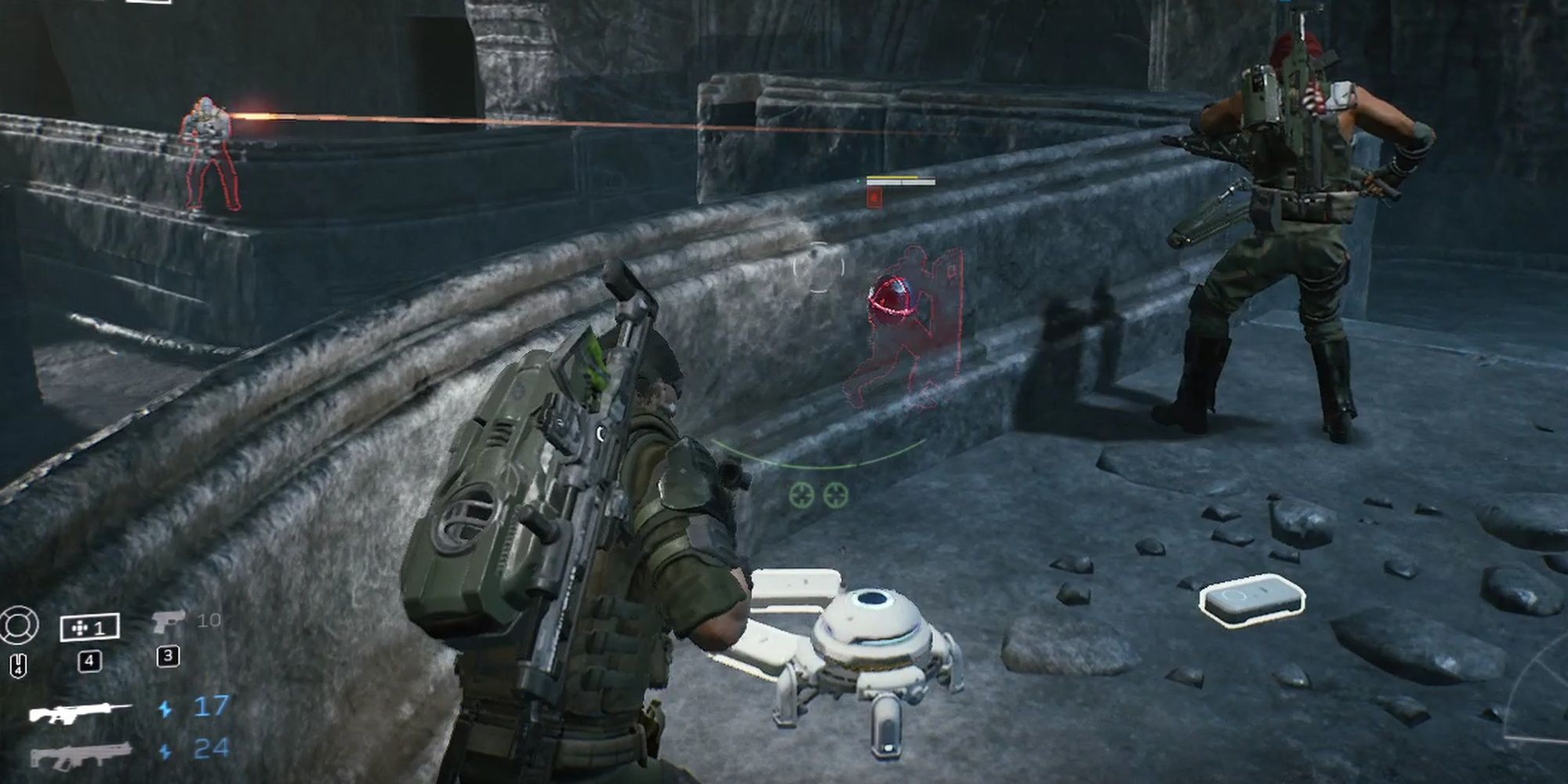 Aliens: Fireteam Elite Recon Class Resupplying Demolisher with Support Drone
