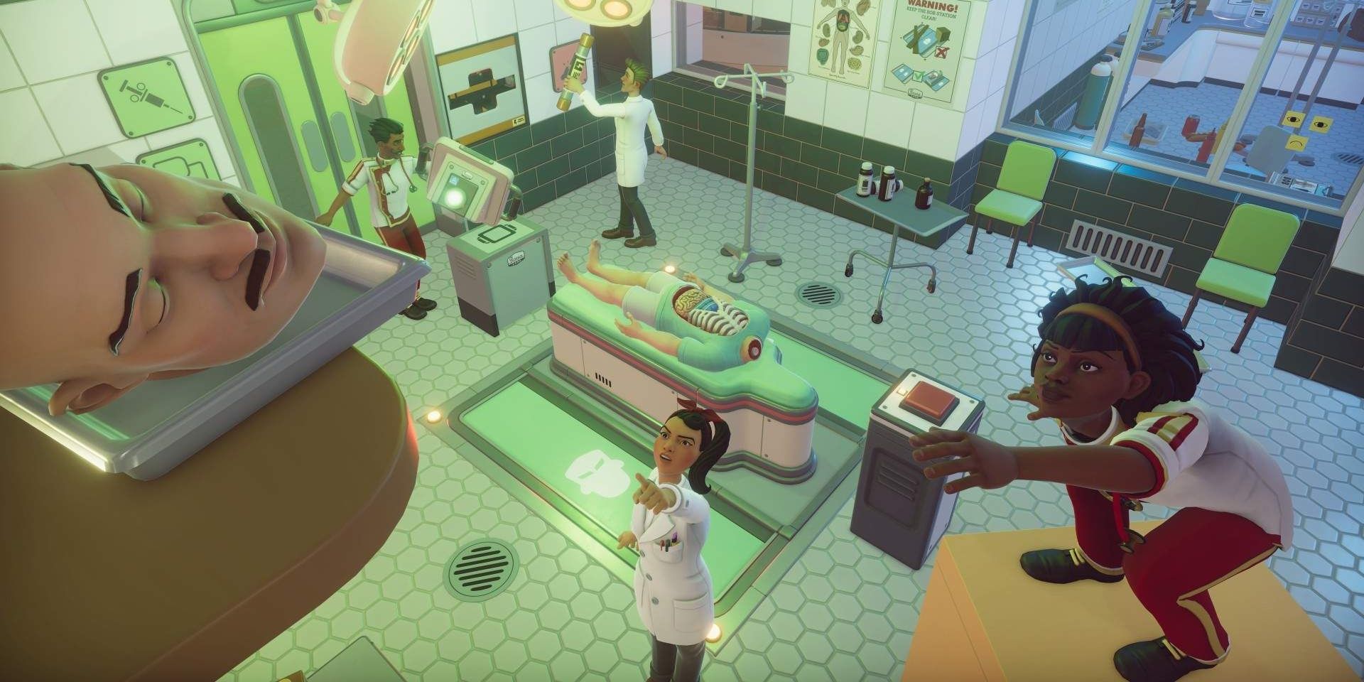 surgeon simulator 2 reaching out to retrieve Bobs head
