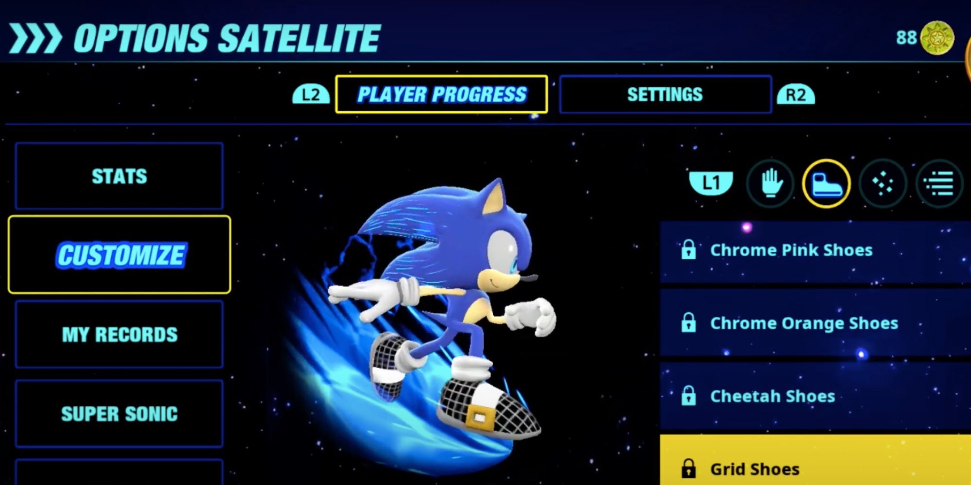 the cutomization screen in sonic colors ultimate