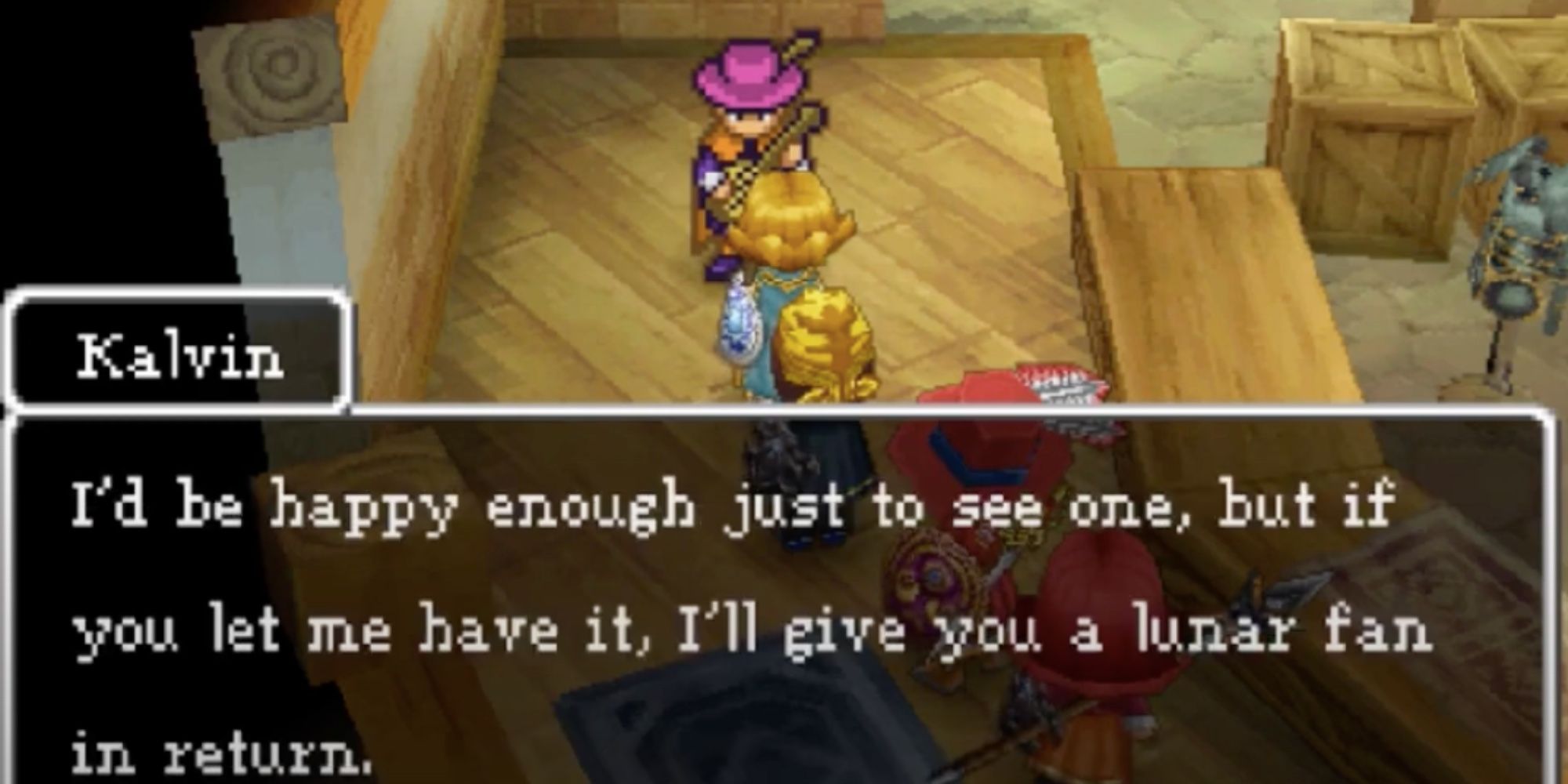 the main character talking to kalvin in dragon quest 9