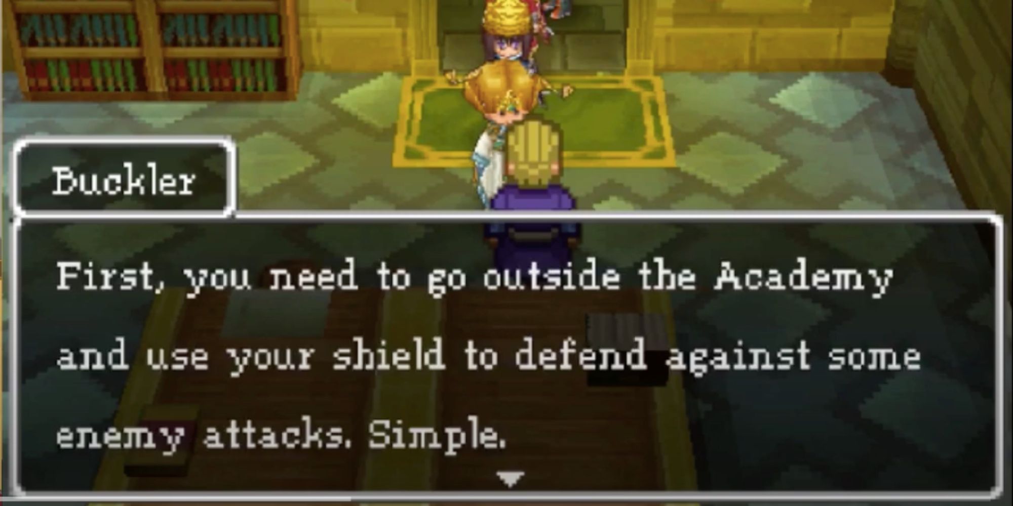 the protagonist getting instruction from buckler in dragon quest 9