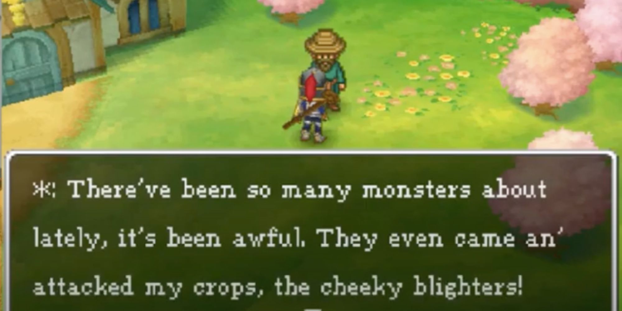 the protagonist talking to a farmer in dragon quest 9