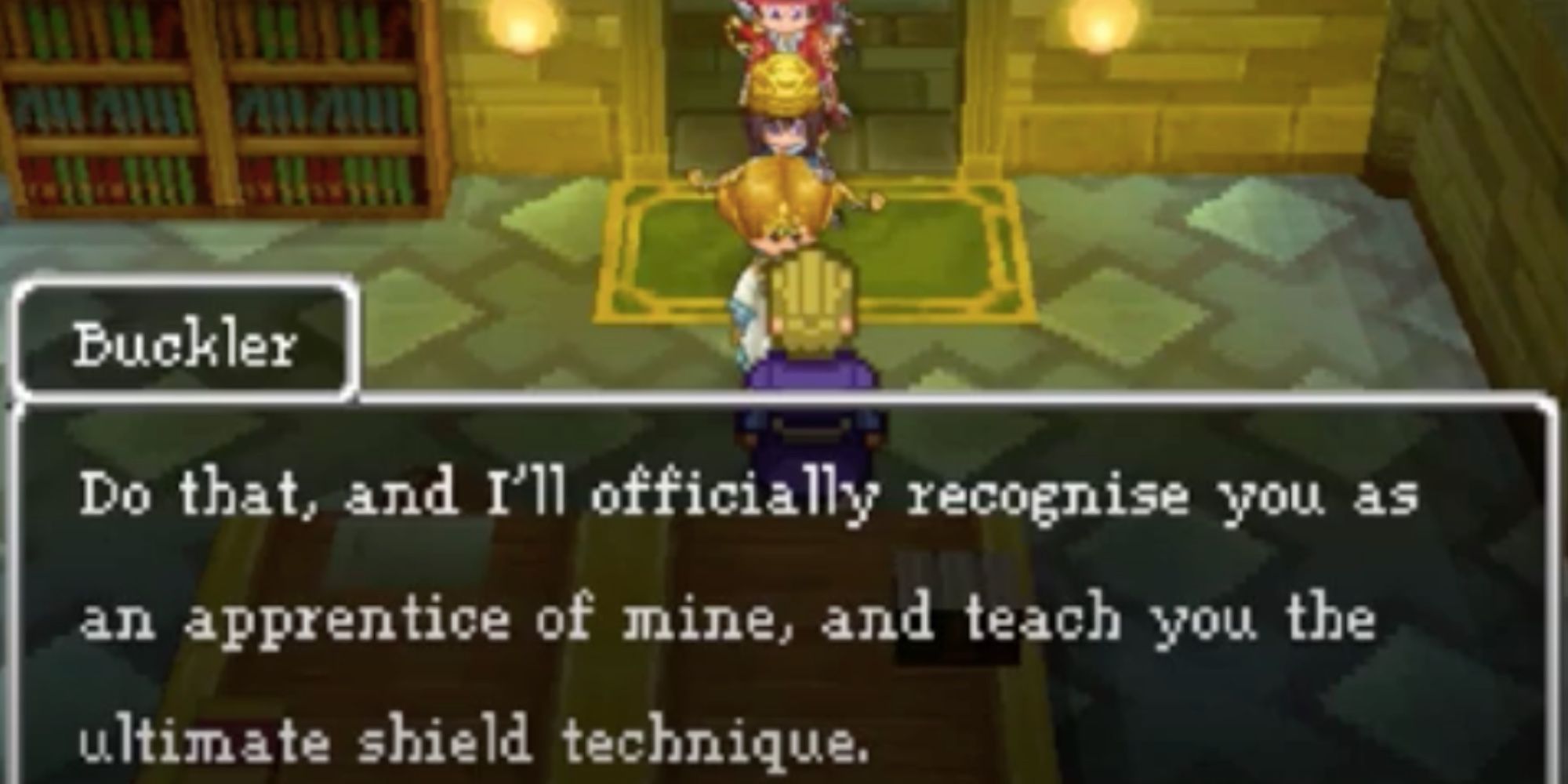 the protagonist talking to buckler in dragon quest 9