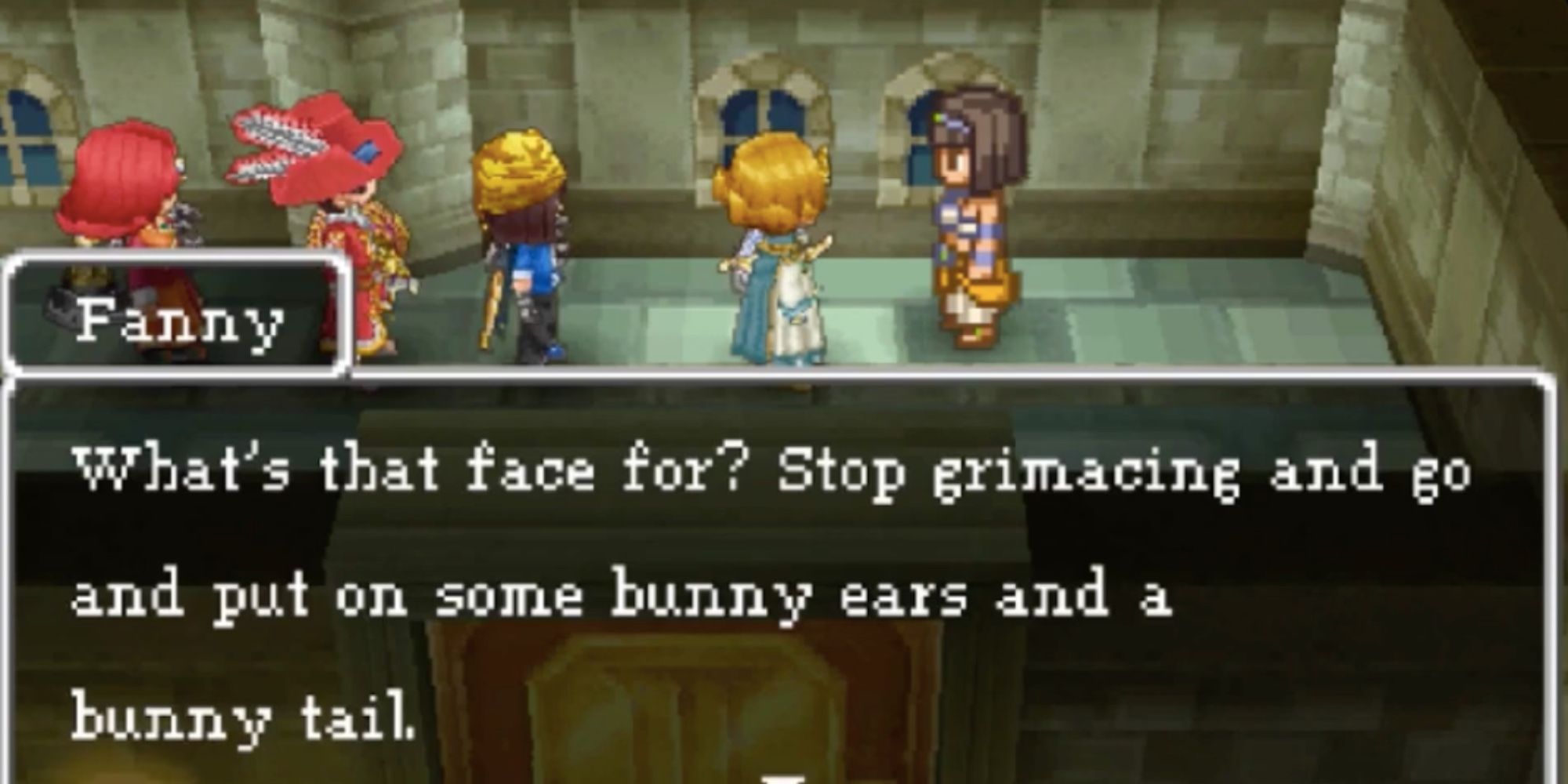 the protagonist talking to fanny in dragon quest 9