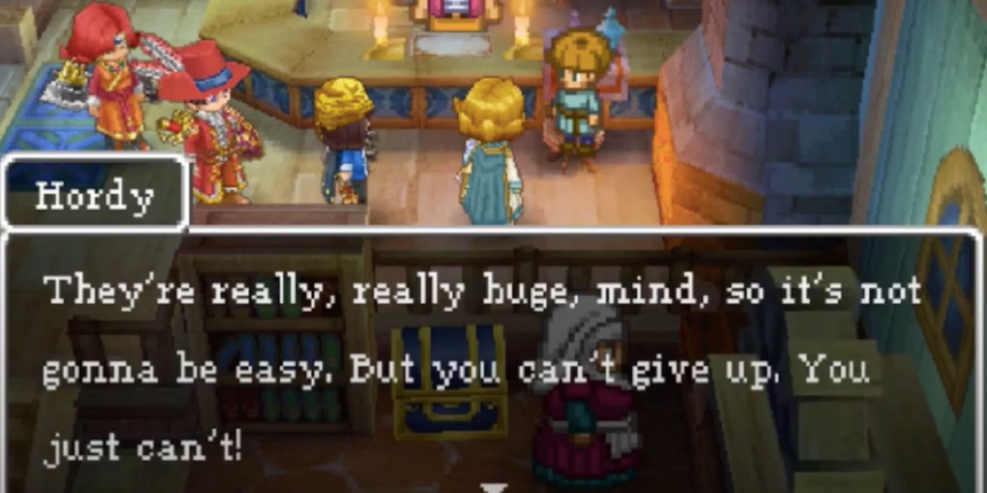the protagonist talking to hordy in dragon quest 9