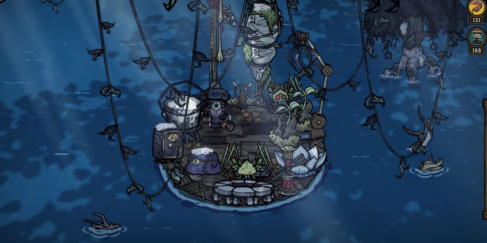 Don't Starve Together Wanda Fighting Sea Striders On A Boat In Waterlogged Biome