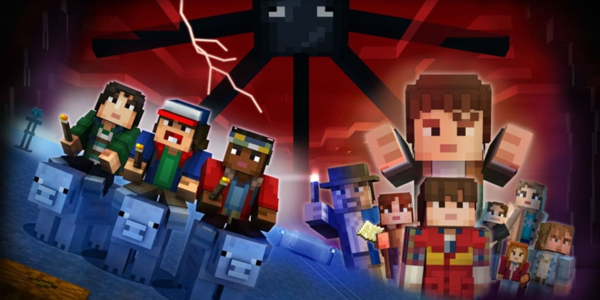 Stranger Things Minecraft game crossover official artwork full main cast character models 