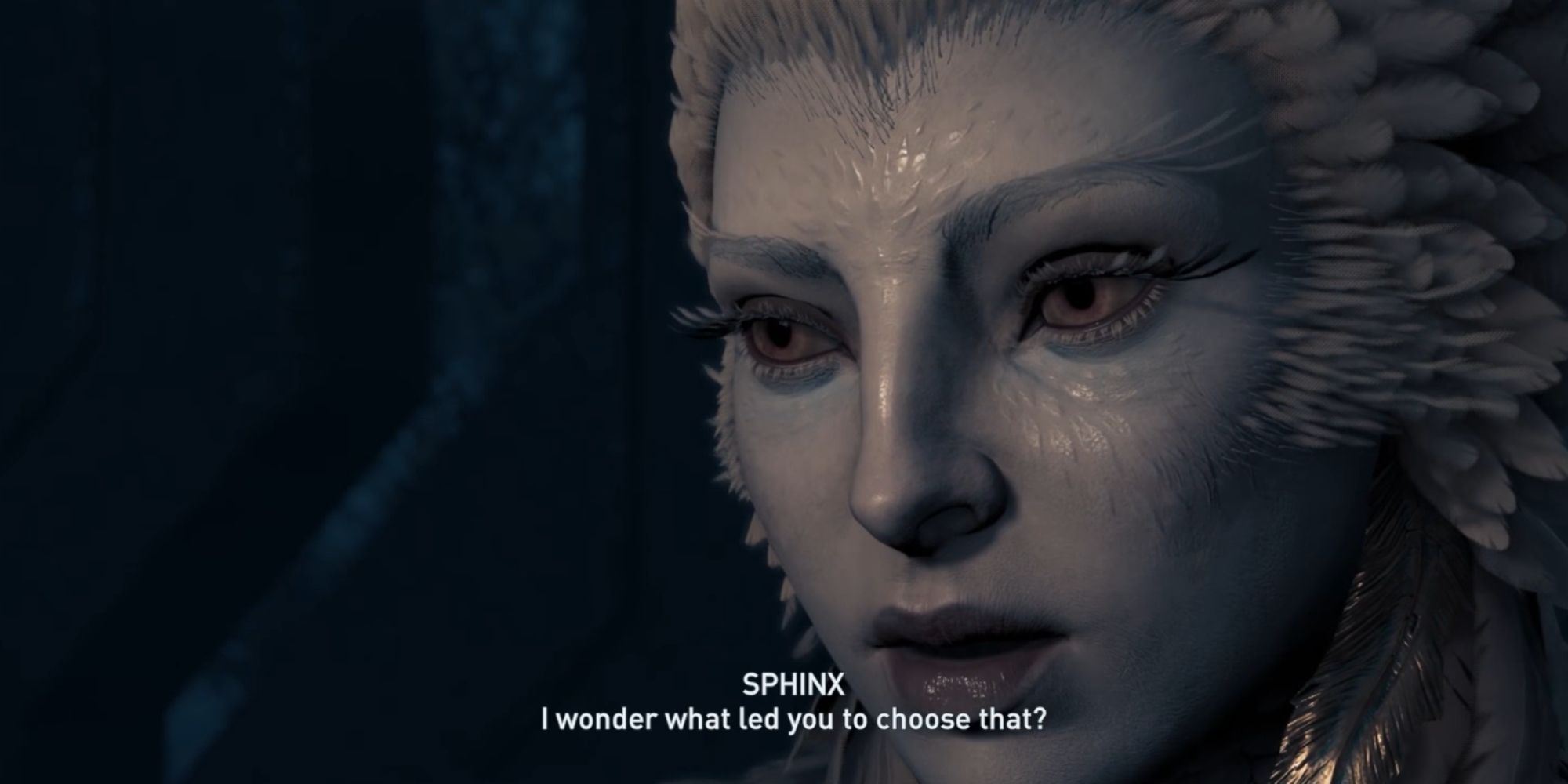 Assassin's Creed Odyssey Screenshot Of Sphinx Reacting To Answer