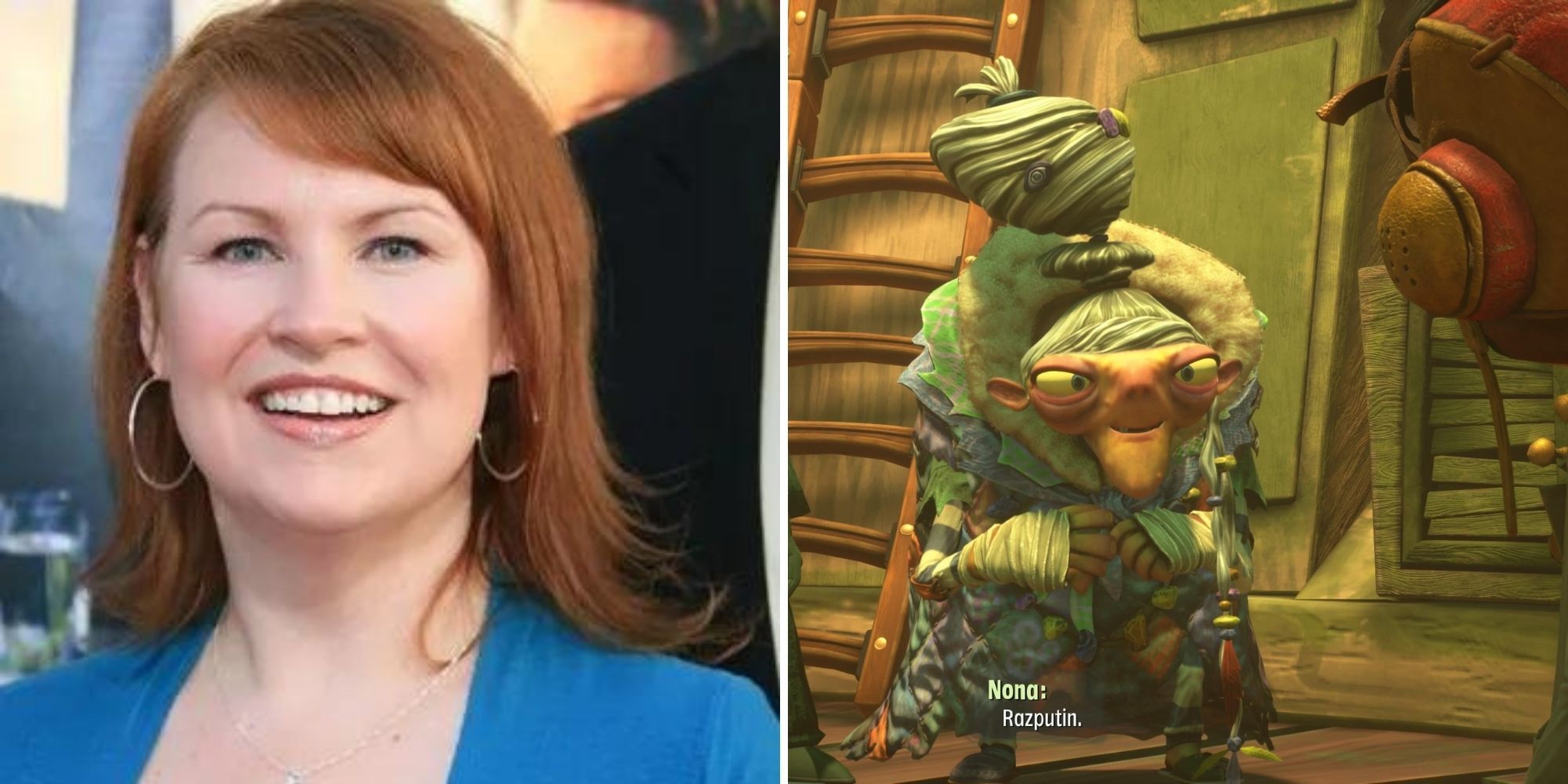 Audrey Wasilewski on left, Nona Aquato in Psychonauts 2 on right
