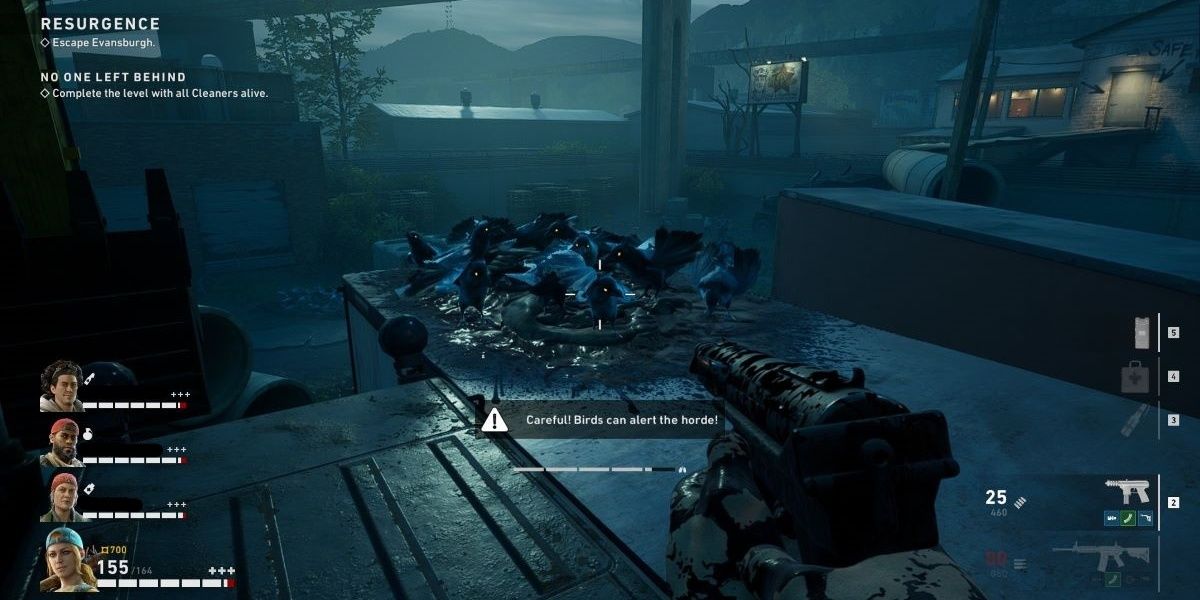 A screenshot showing a warning about birds in Back 4 Blood