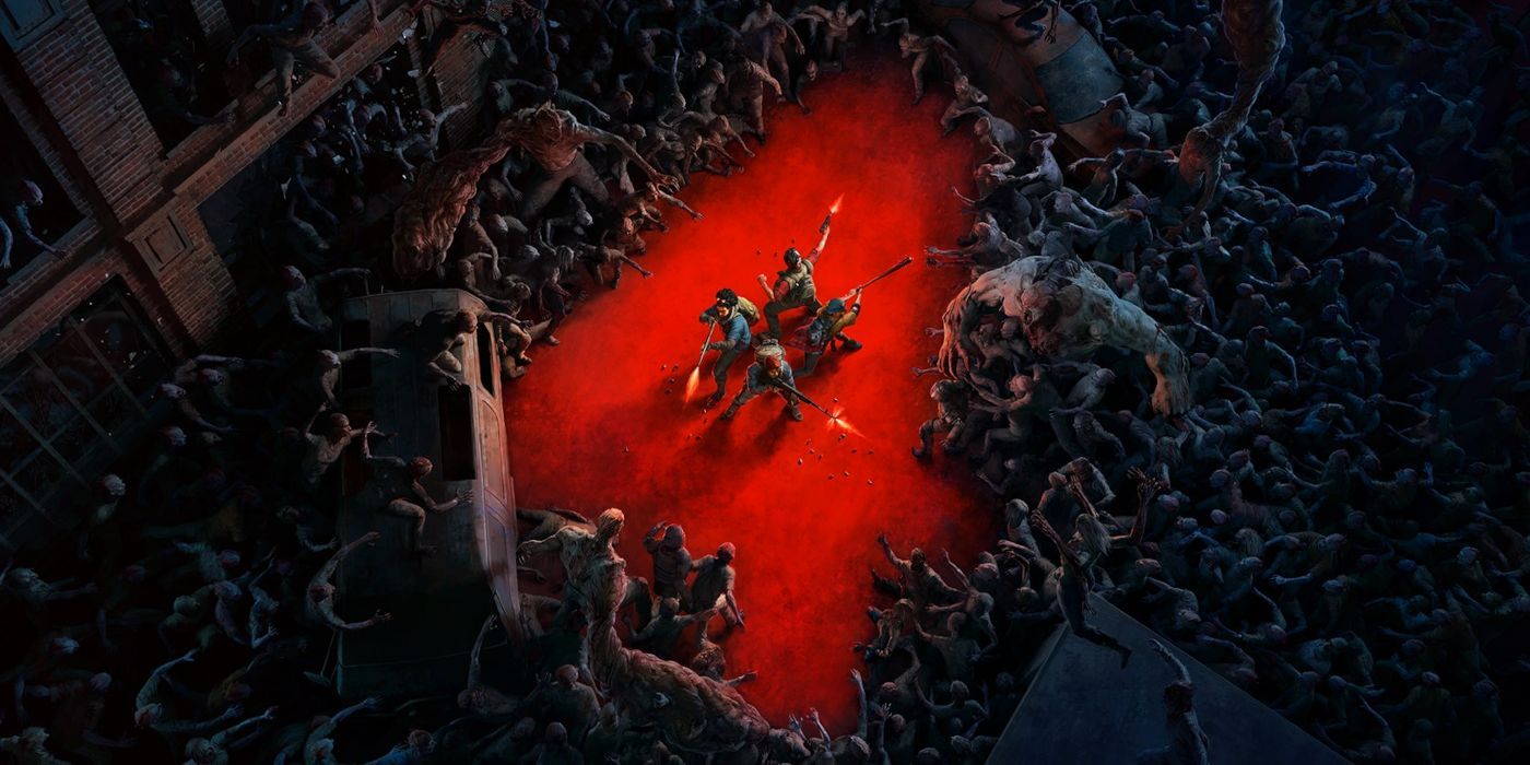 A photo showing four cleaners surrounded by a horde of zombies in the cover art for Back 4 Blood
