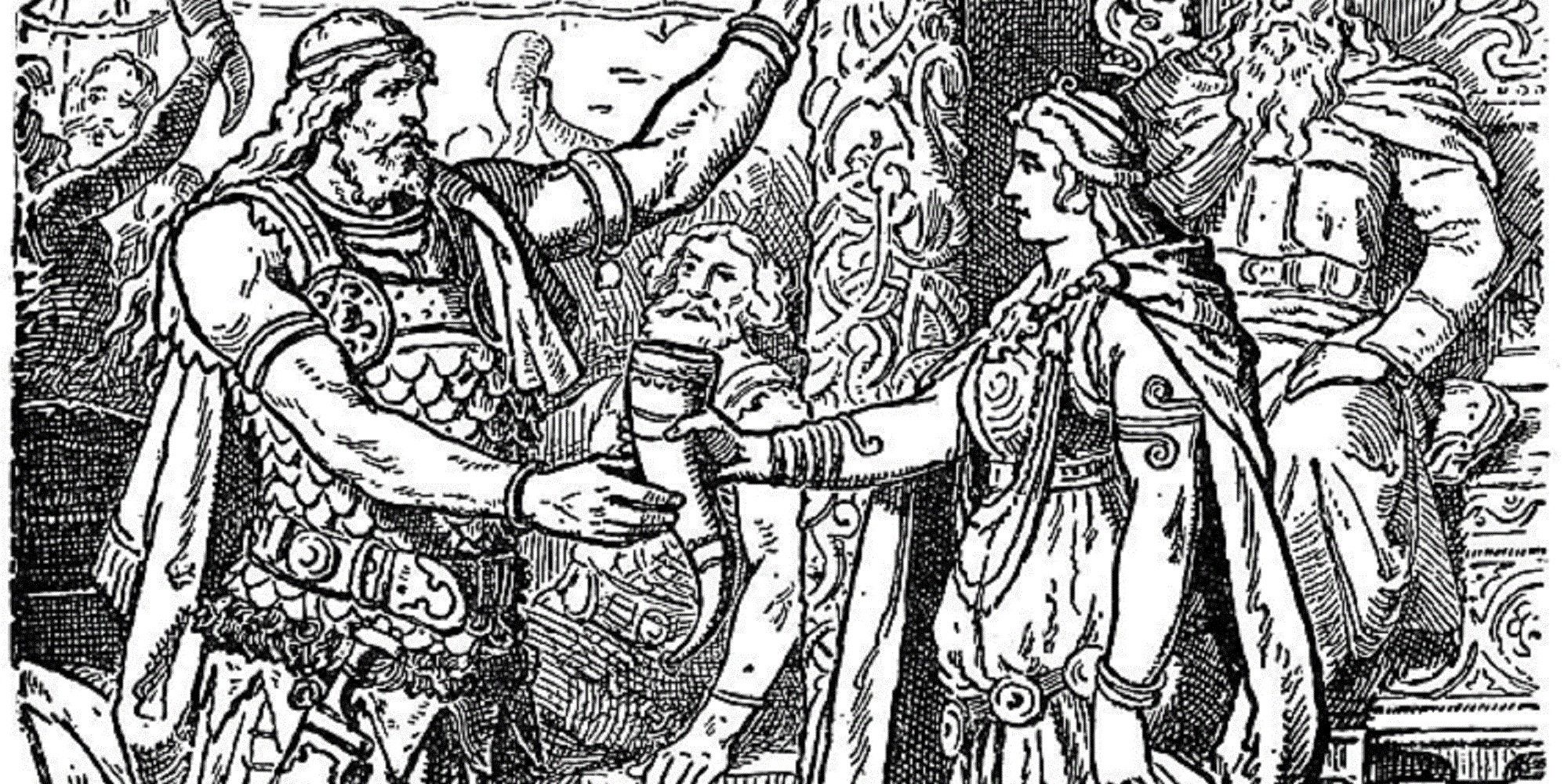 Drawing Of Beowulf Meeting King Hrothgar