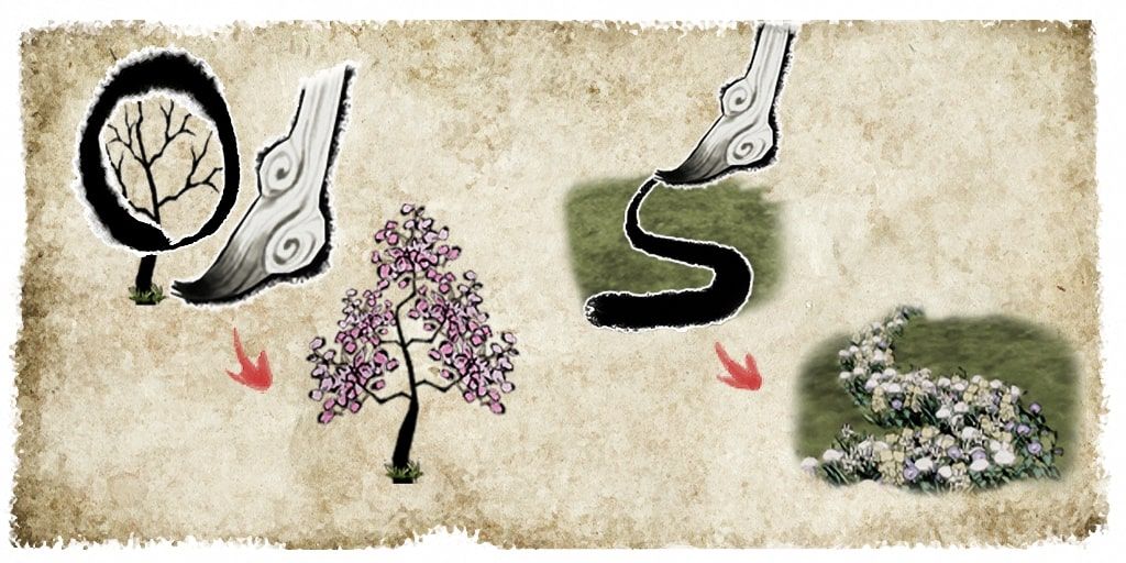 Scroll depicting the use of the bloom technique