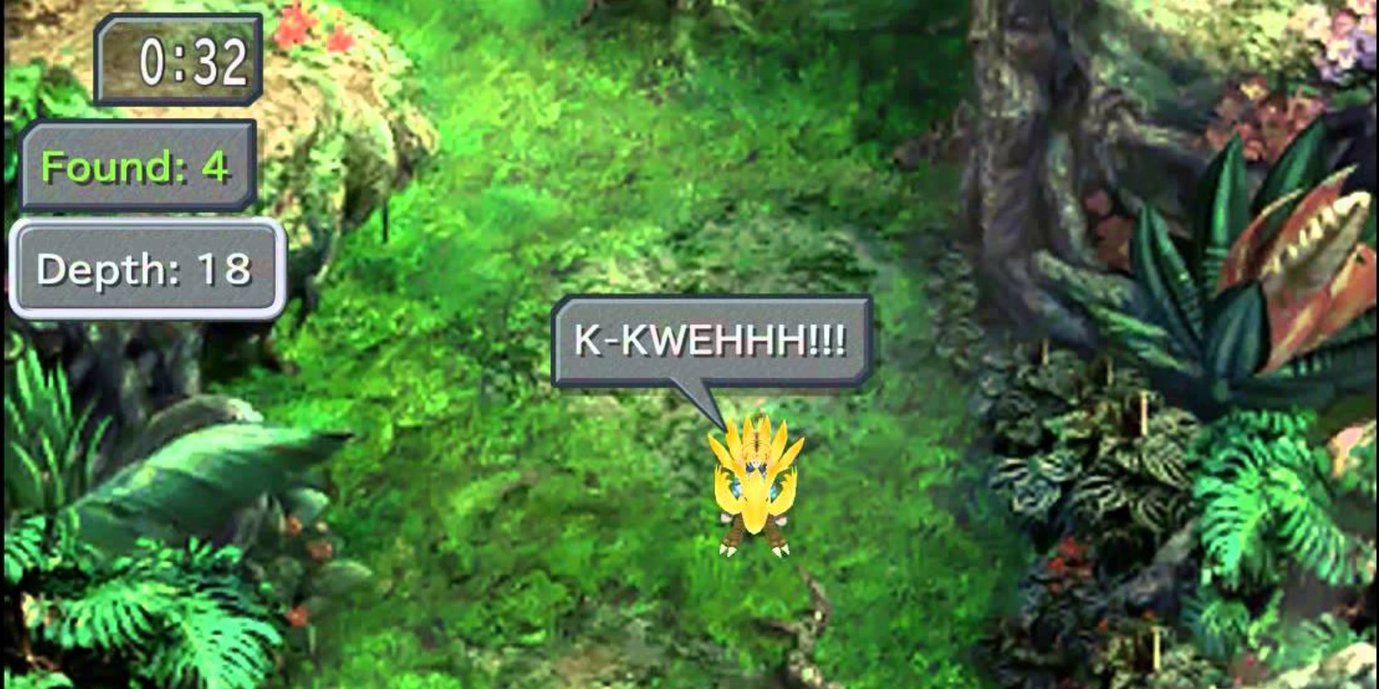 A Chocobo cries "Kweh!" to let the player know they found a treasure in FFIX