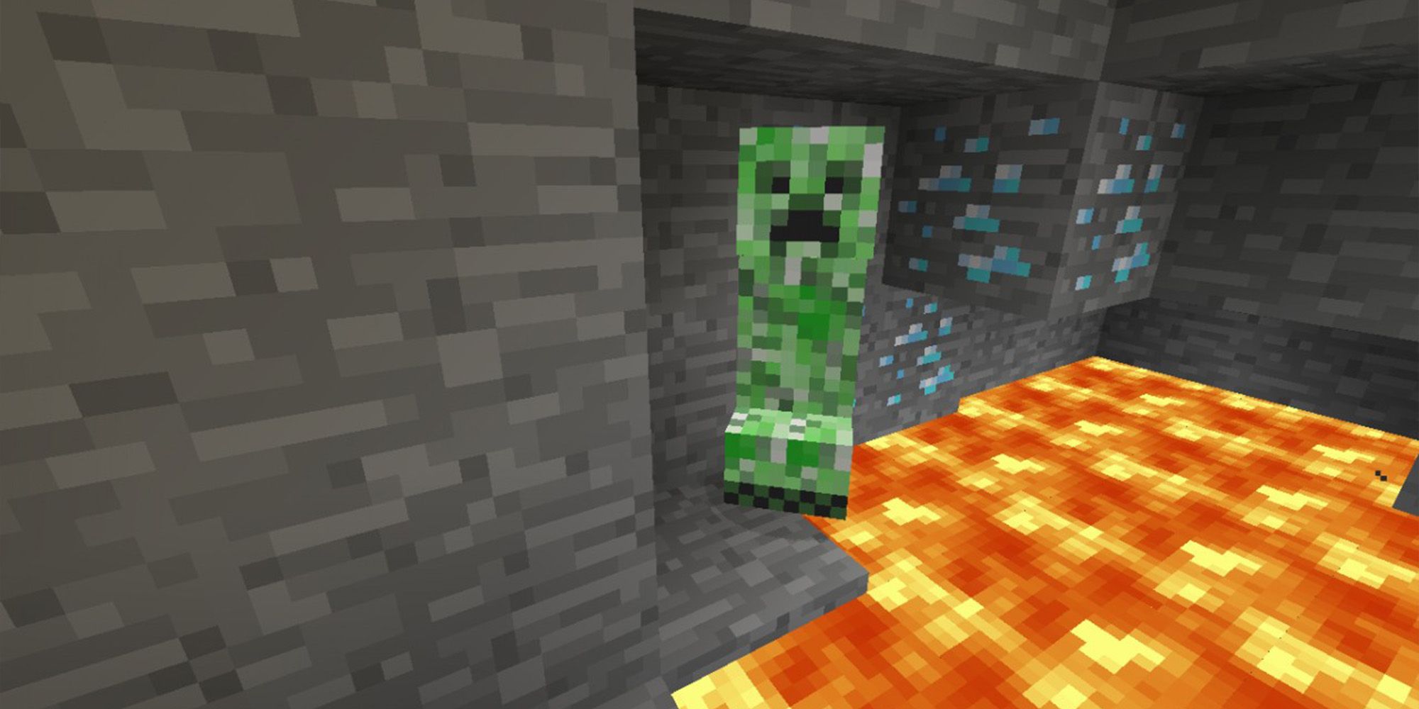 Creeper In Cave near some diamonds Mincraft