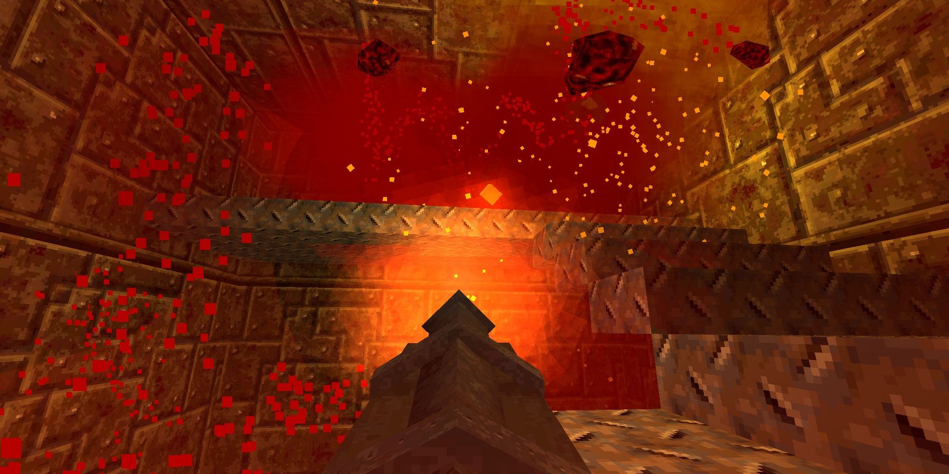 Dusk Dude gibbing enemies on a staircase