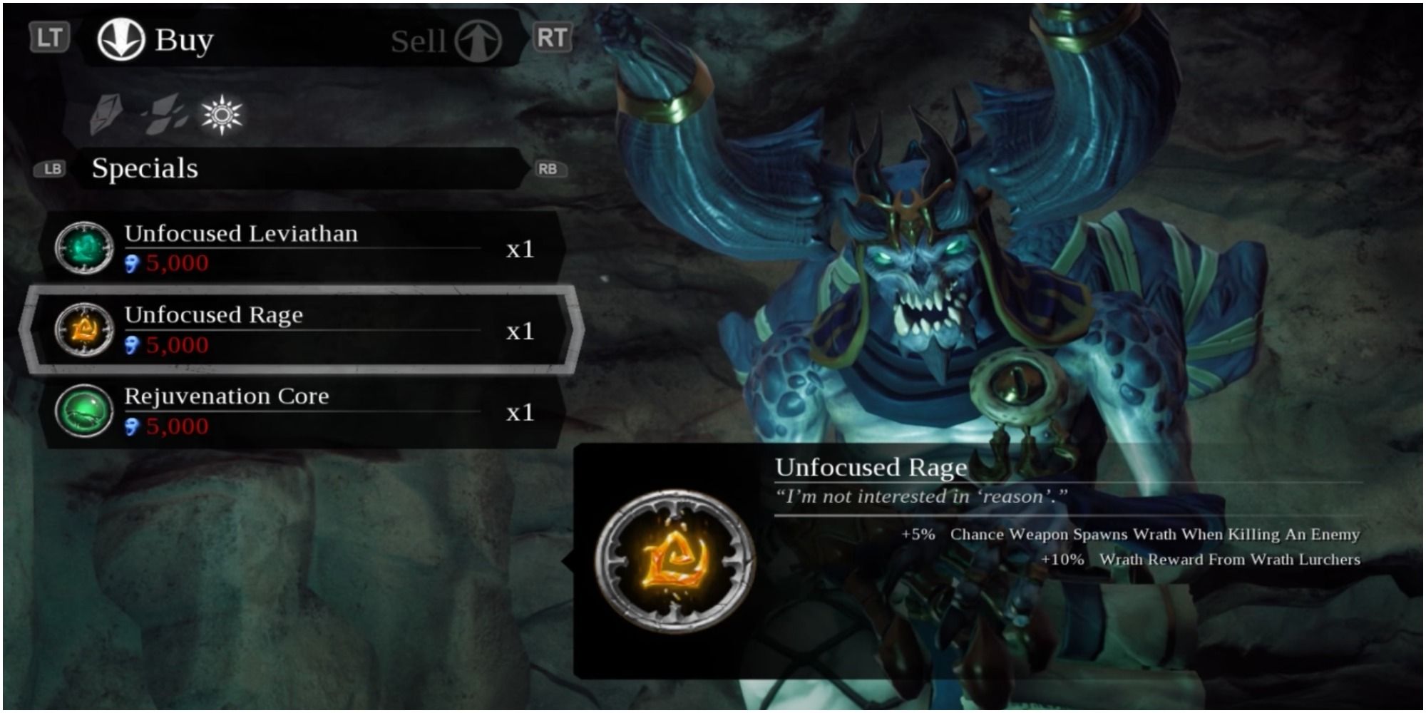 The Rage Enhancement for Fury's Weapon in Darksiders 3 Sold Bt Vulgrim