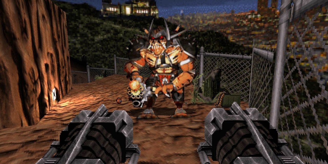 Duke Nukem 3D Duke fighting an enemy with the Devastator