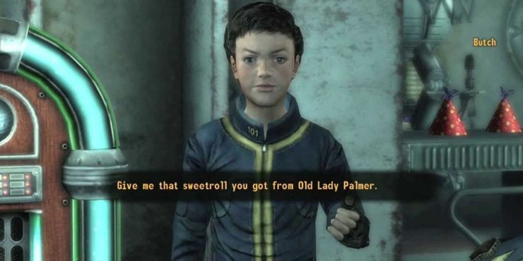 A child asking for a sweet roll in Fallout 4.