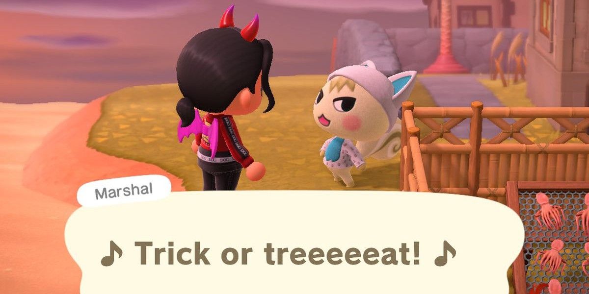 Marshal saying "trick or treat." 