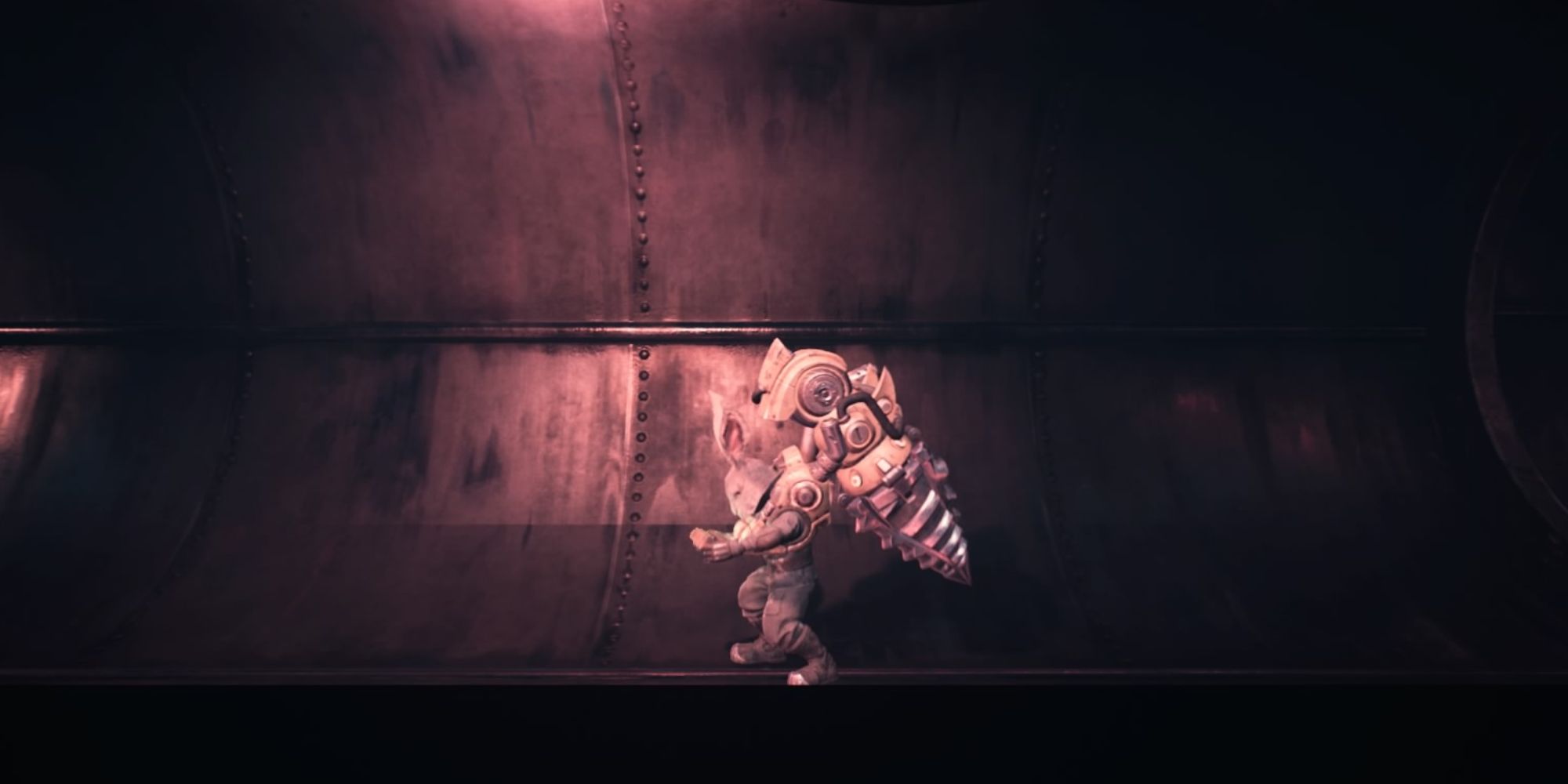 FIST Forged In Shadow Things People Missed a mid shot of one of Raymond's idle animations of him playing on an electronic device in a dimly lit steel tube
