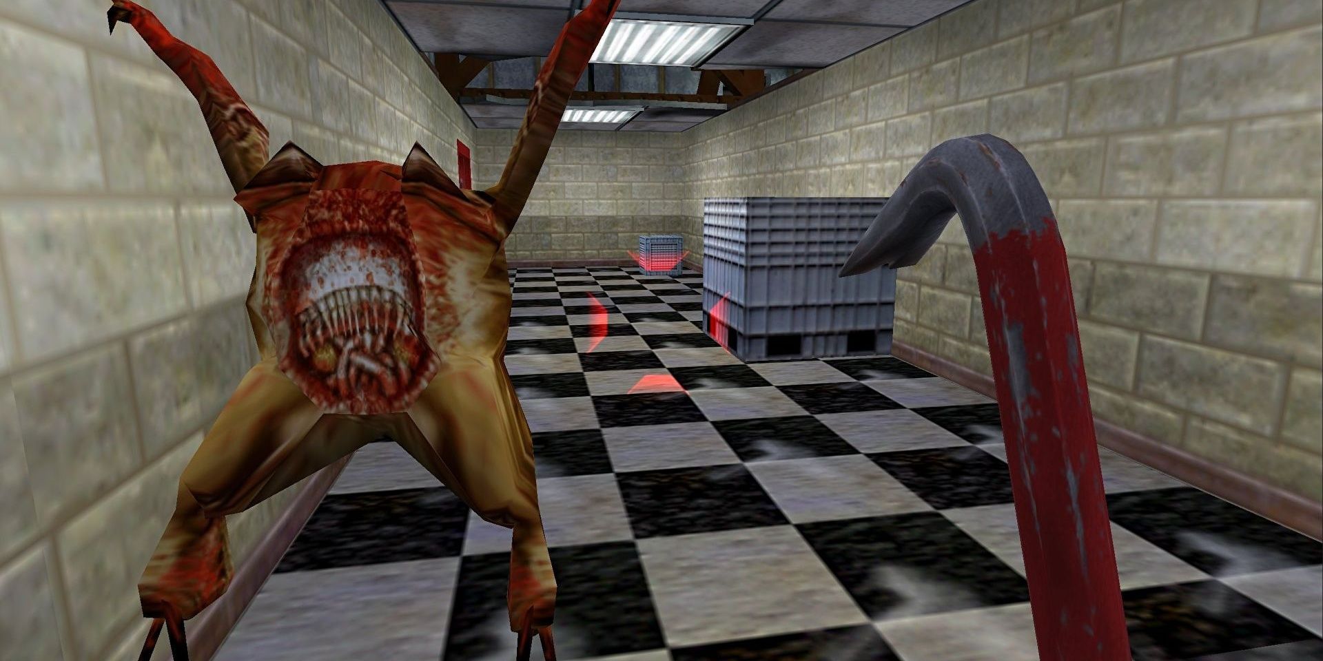 Half Life Head Crab jumping at Gordon, who is holding a crowbar