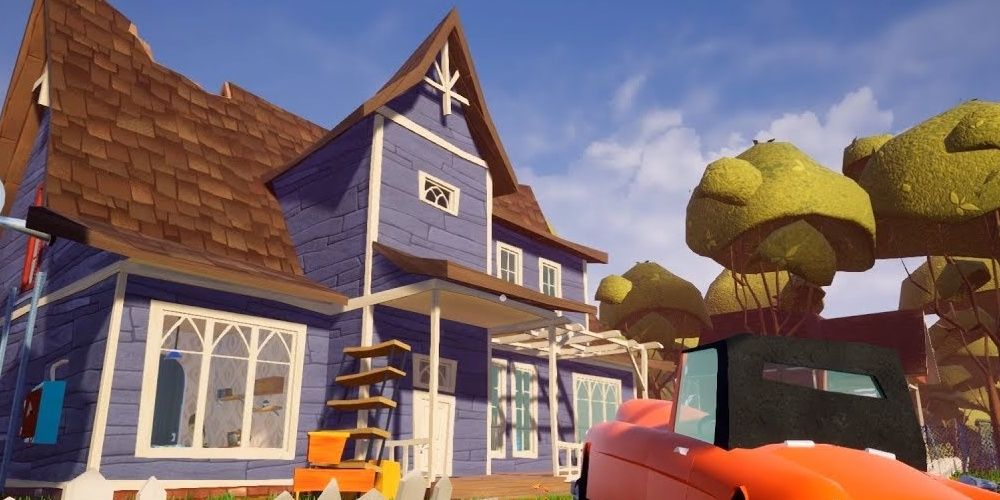 A Screenshot From Hello Neighbour Gameplay Showing A House And Car