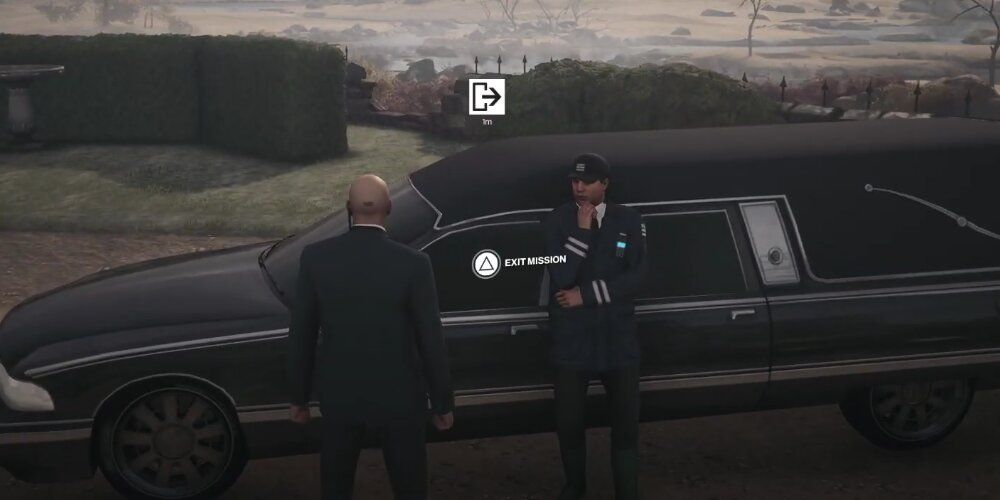 A Screenshot Of The Hearse Exit In Hitman's Dartmoor Map.
