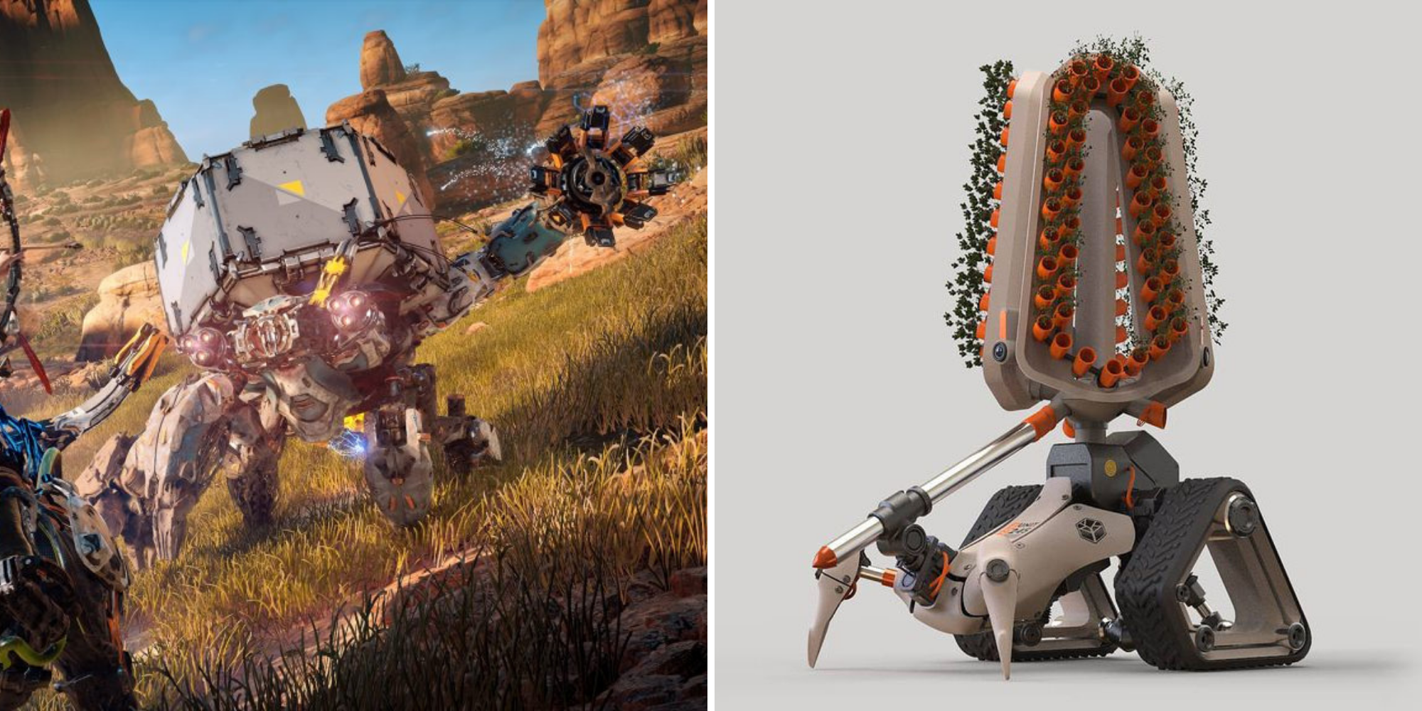 Horizon Zero Dawn Shell Walker on left, Forest Ranger Druid on right