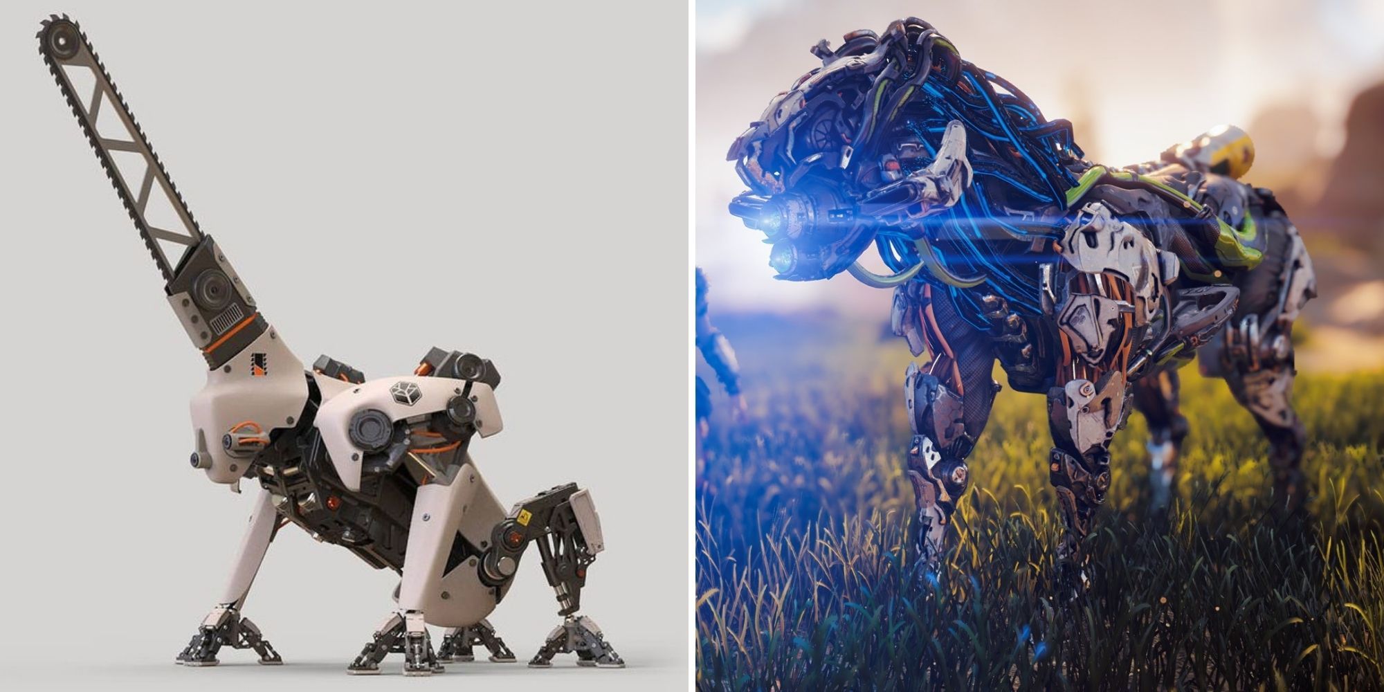 Horizon Zero Dawn Strider on right, Forest Ranger Druid on left