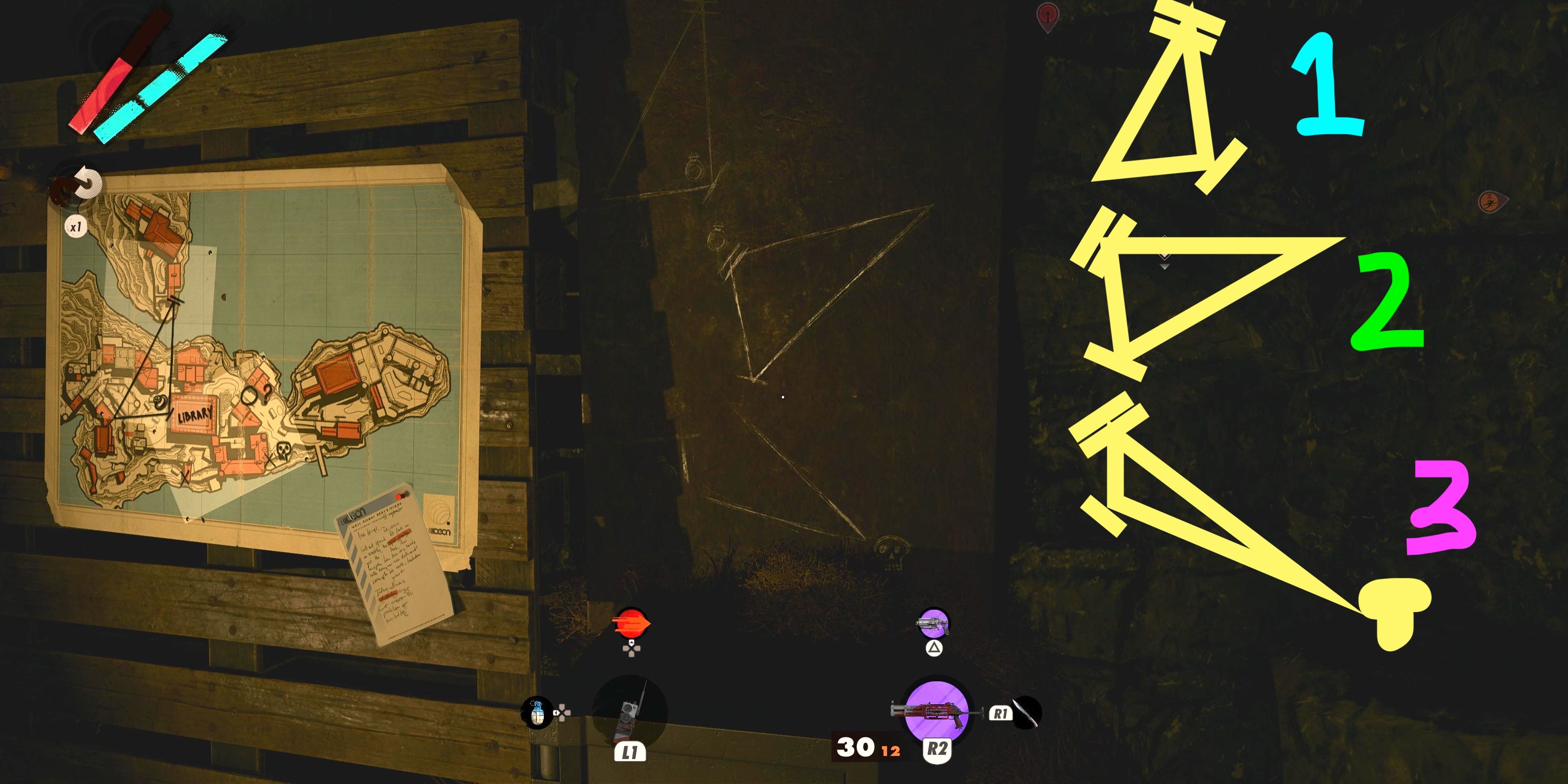 Code triangles for safe under Alekis' Mansion in Deathloop