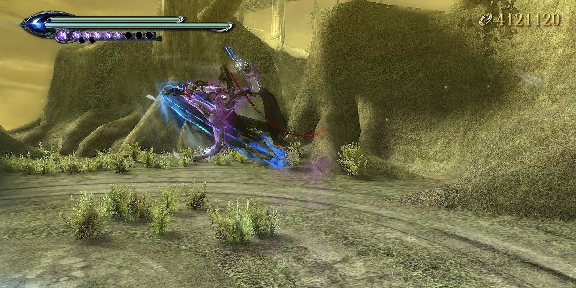 Bayonetta using After Burner Kick with Love Is Blue guns in Bayonetta 2