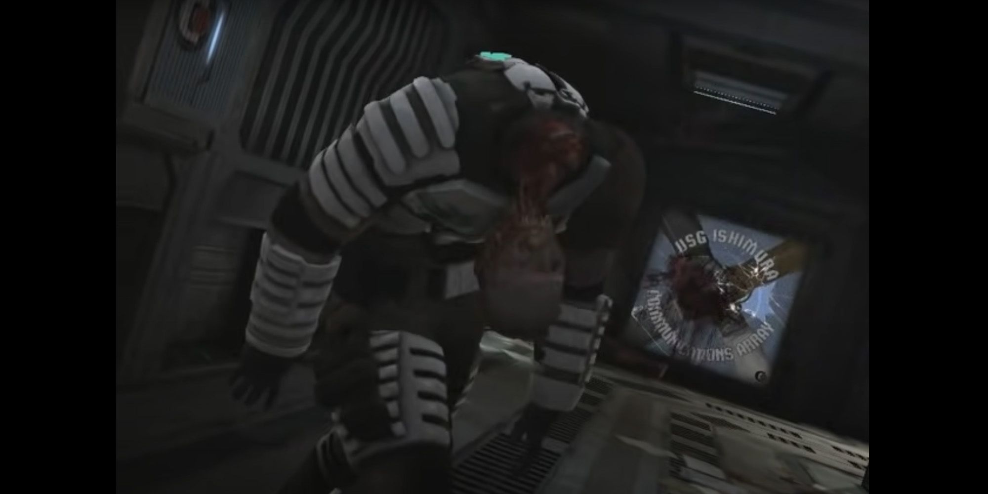 Isaac having his head replaced by a Divider in Dead Space