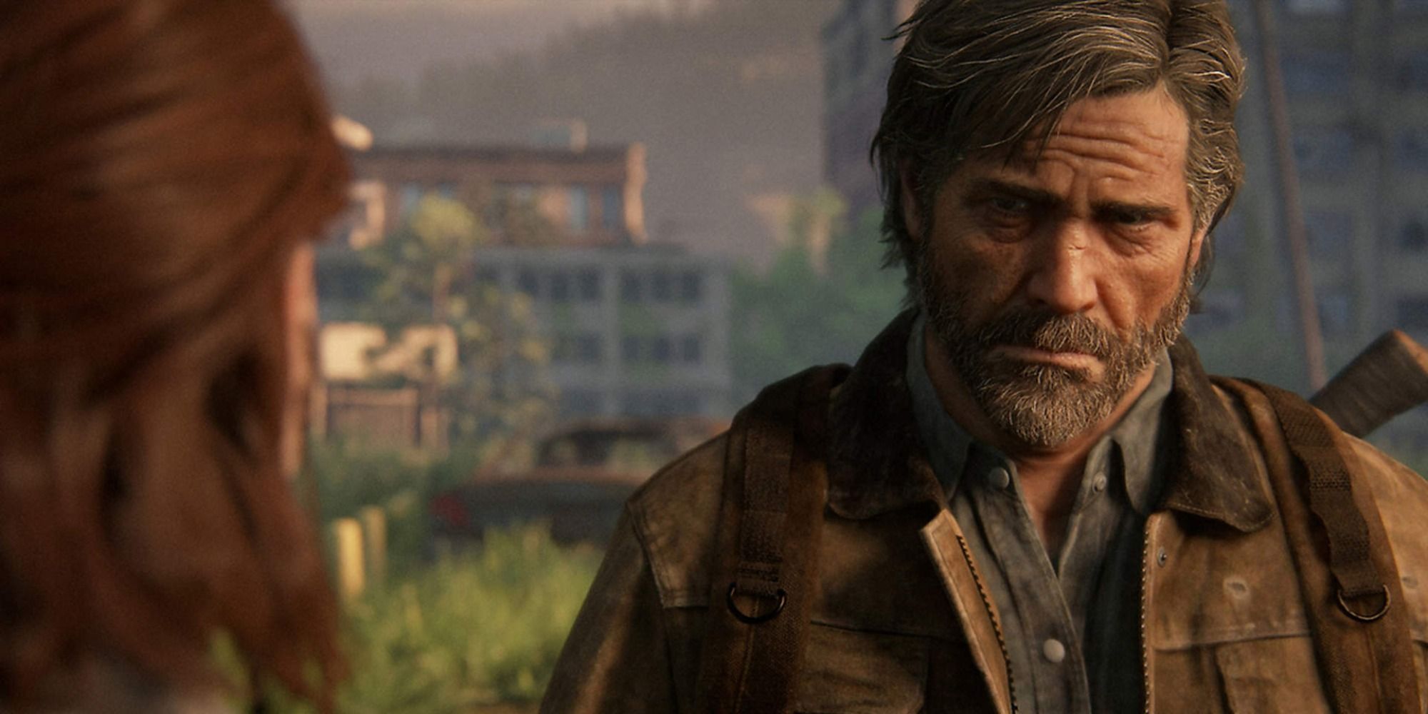 Joel wearing a brown jacket facing Ellie, Last of Us Part 2