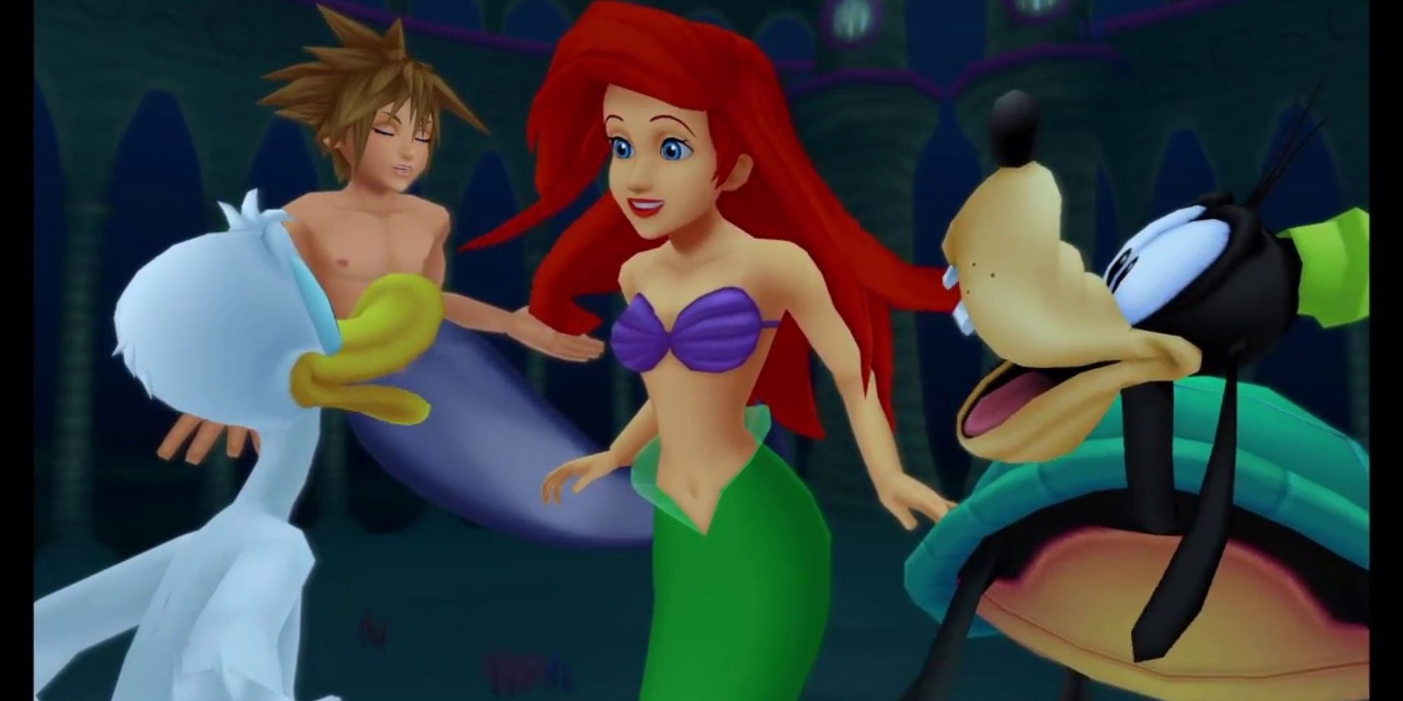Kingdom Hearts 2 - Ariel with Sora, Goofy, and Daffy