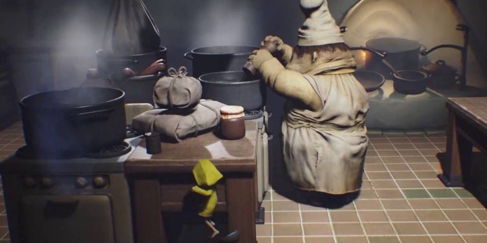 A Screenshot Of Little Nightmares Gameplay From The Kitchen Area