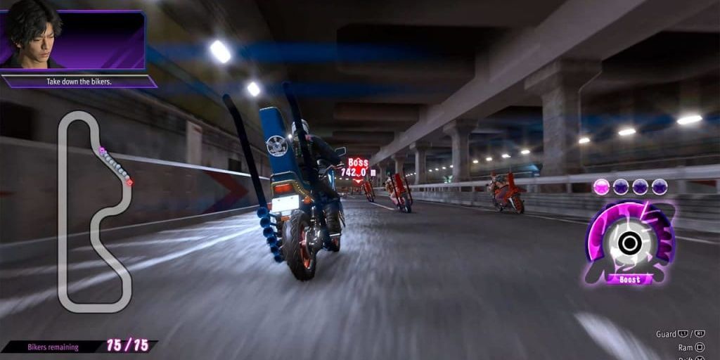 The bikers' mini game in Lost Judgement.