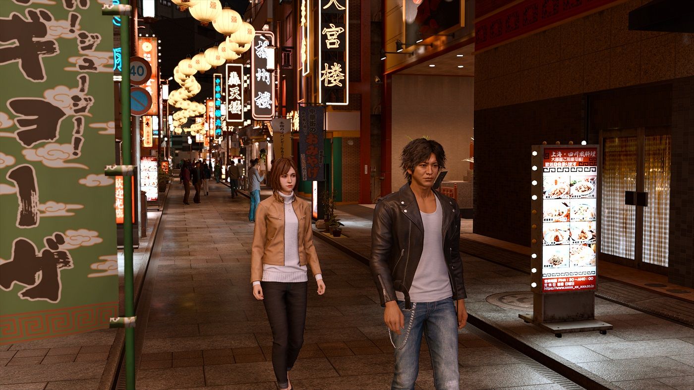 Lost Judgment Emily and Yagami walking down the street