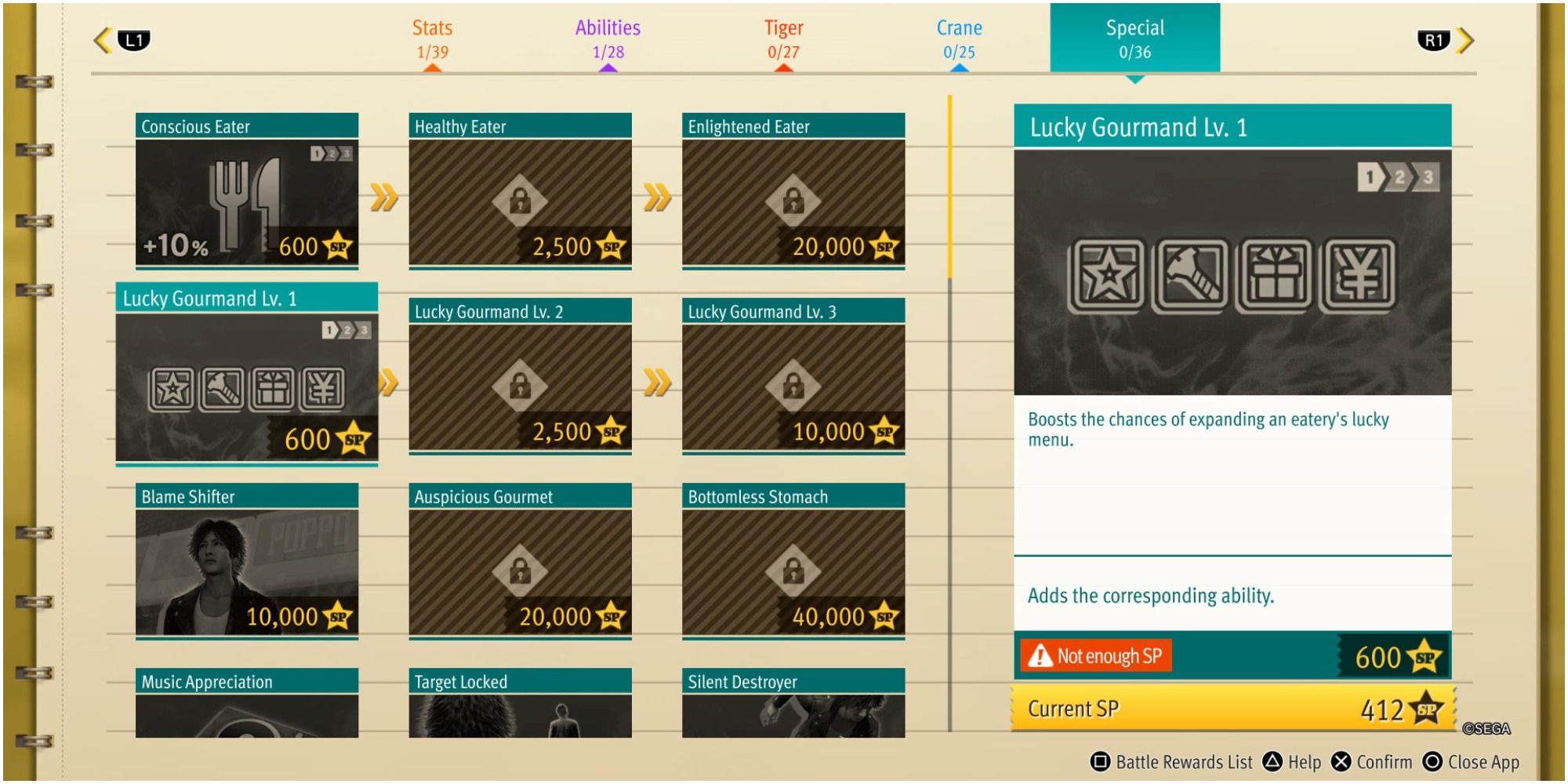 Lost Judgment Lucky Gourmand Lv.1 Screen