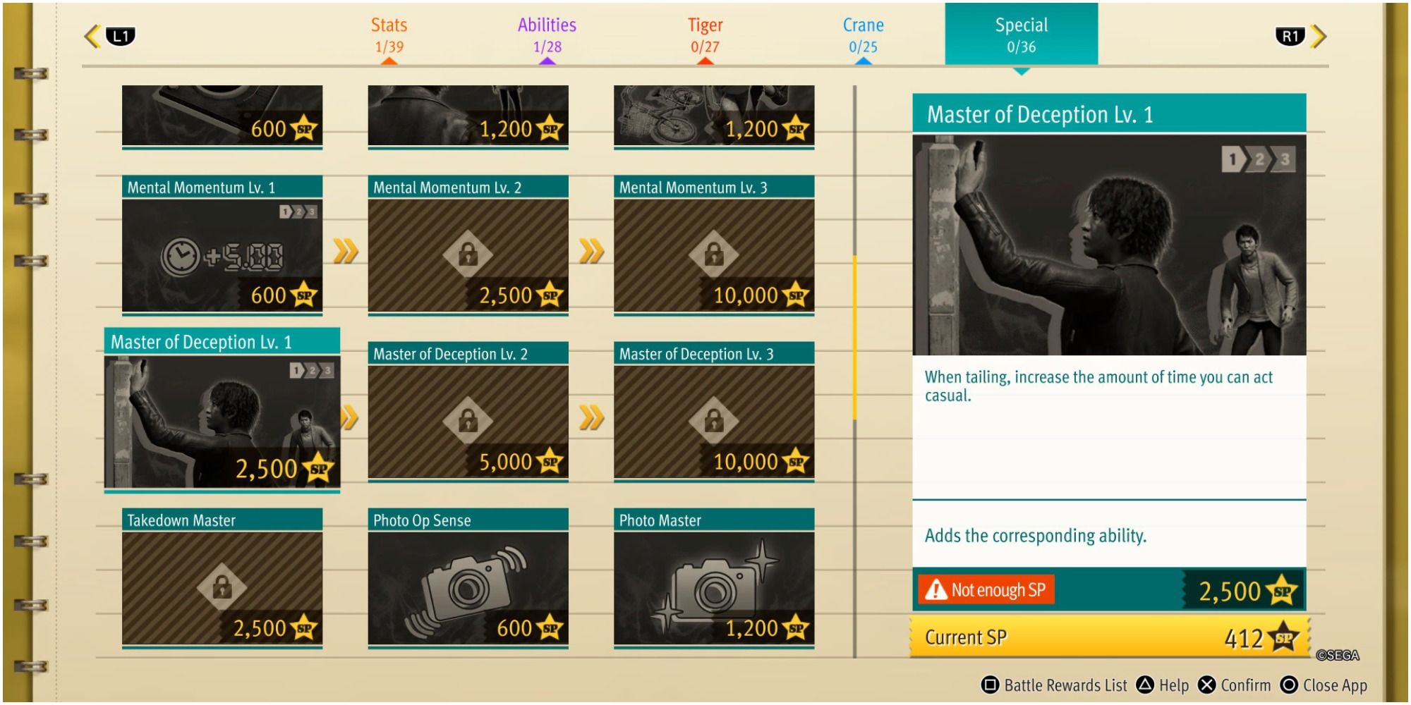 Lost Judgment Master of Deception Lv.1 screen