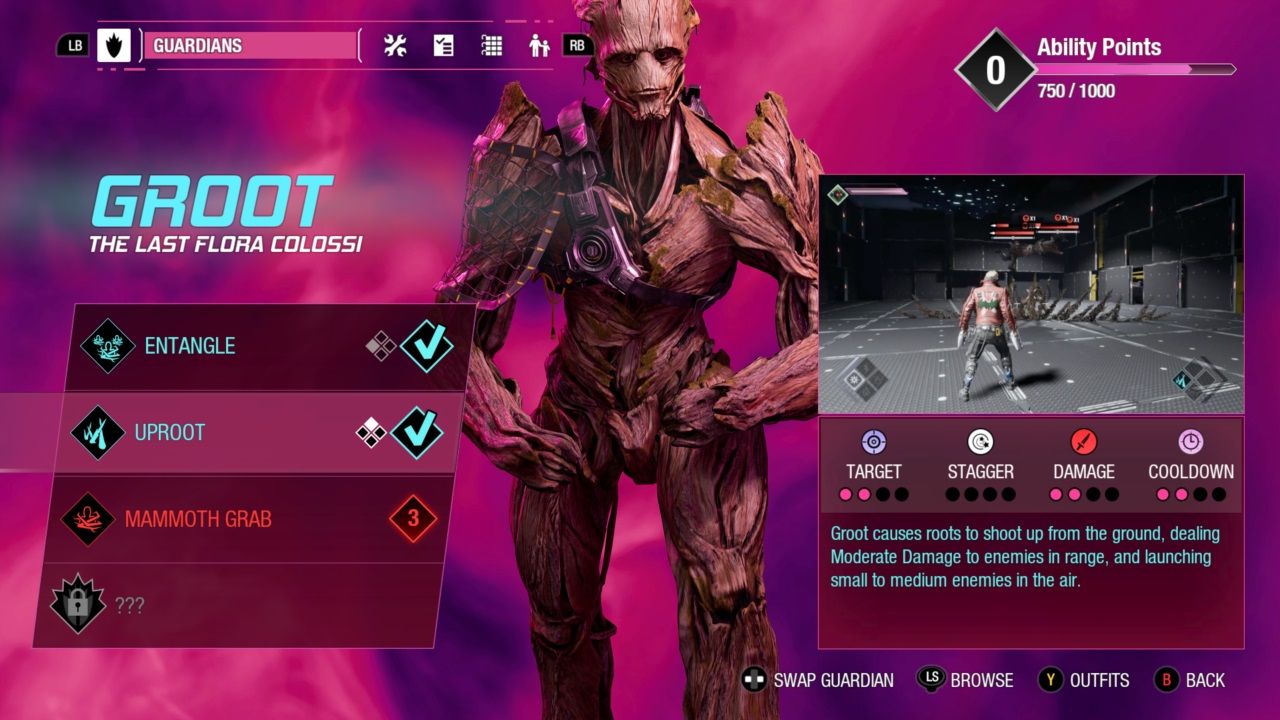 Marvel's Guardians of the Galaxy ability menu