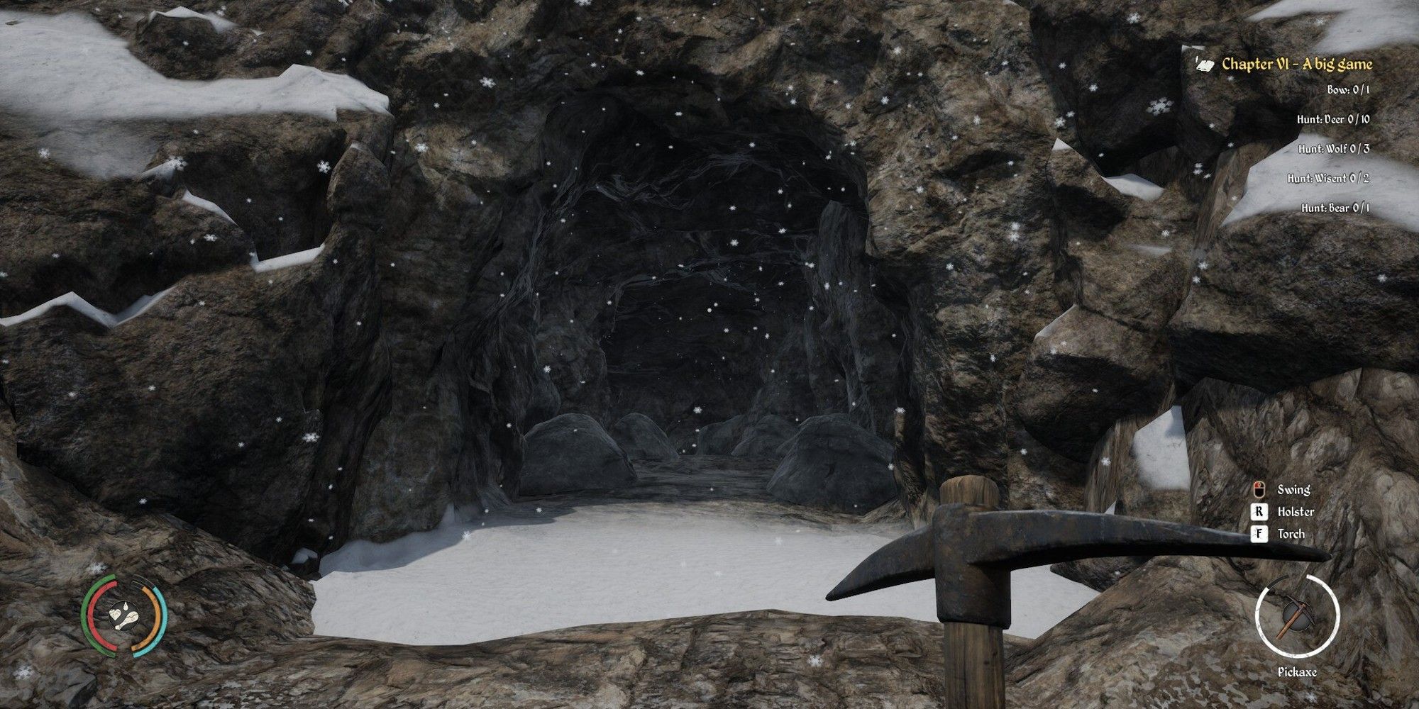 player facing cave entrance
