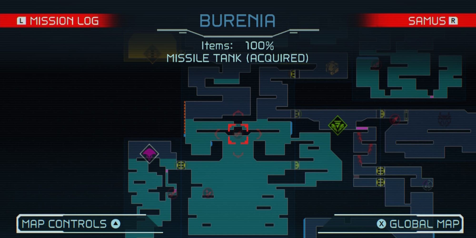Map overview of Shinespark Puzzle 1 in Burenia in Metroid Dread