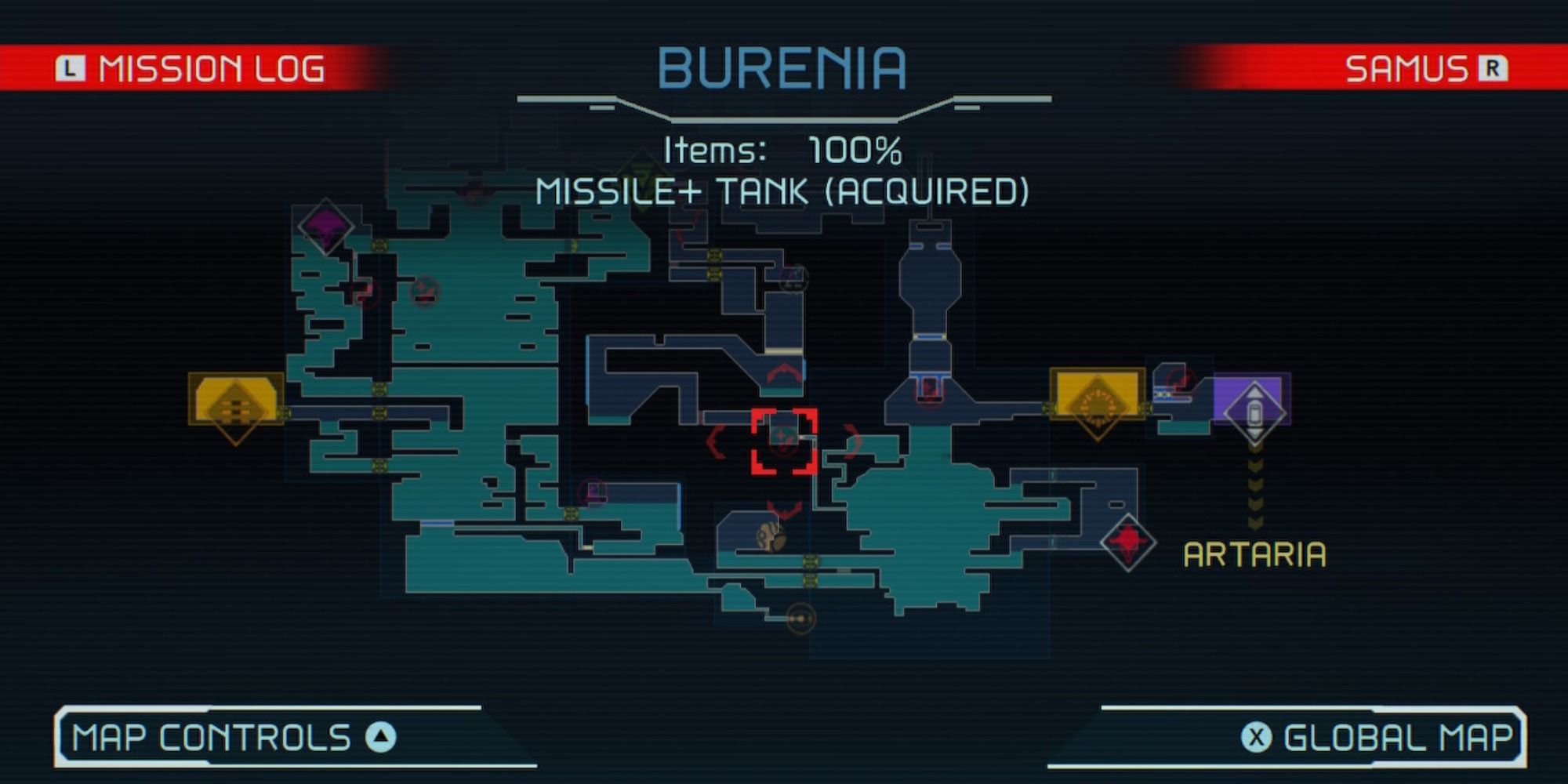 Map overview of Shinespark Puzzle 2 in Burenia in Metroid Dread