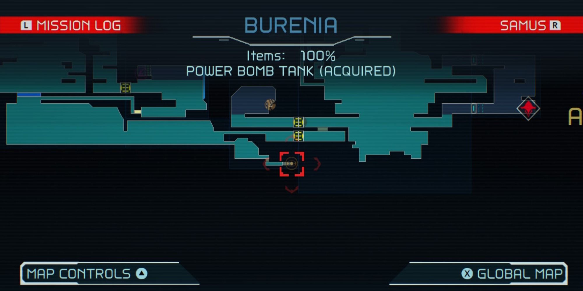 Map overview of Shinespark Puzzle 4 in Burenia in Metroid Dread