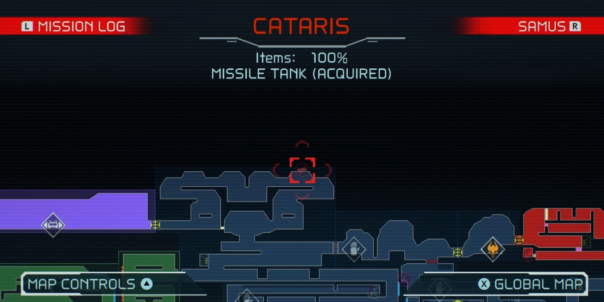 Map overview of Shinespark Puzzle 2 in Cataris in Metroid Dread