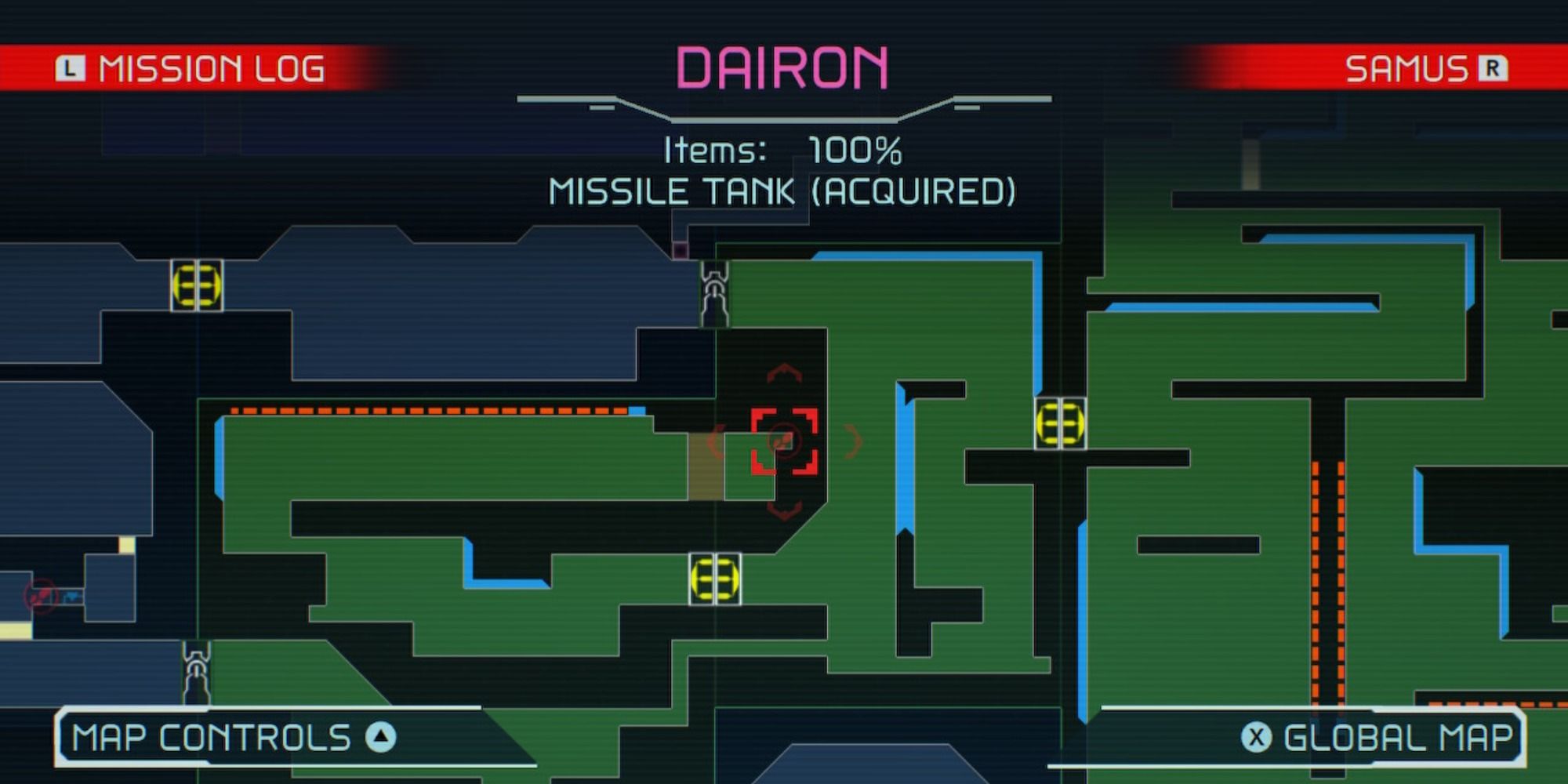 Map overview of Shinespark Puzzle 1 in Dairon in Metroid Dread