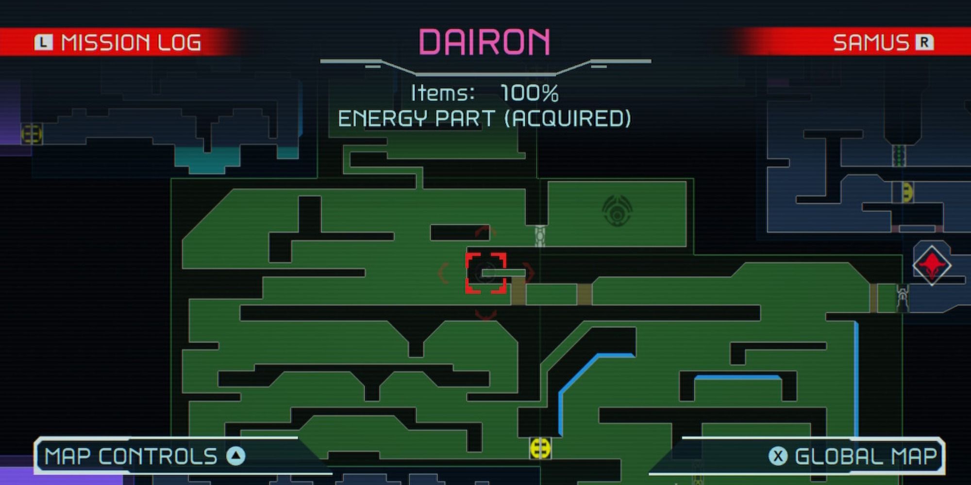 Map overview of Shinespark Puzzle 2 in Dairon in Metroid Dread